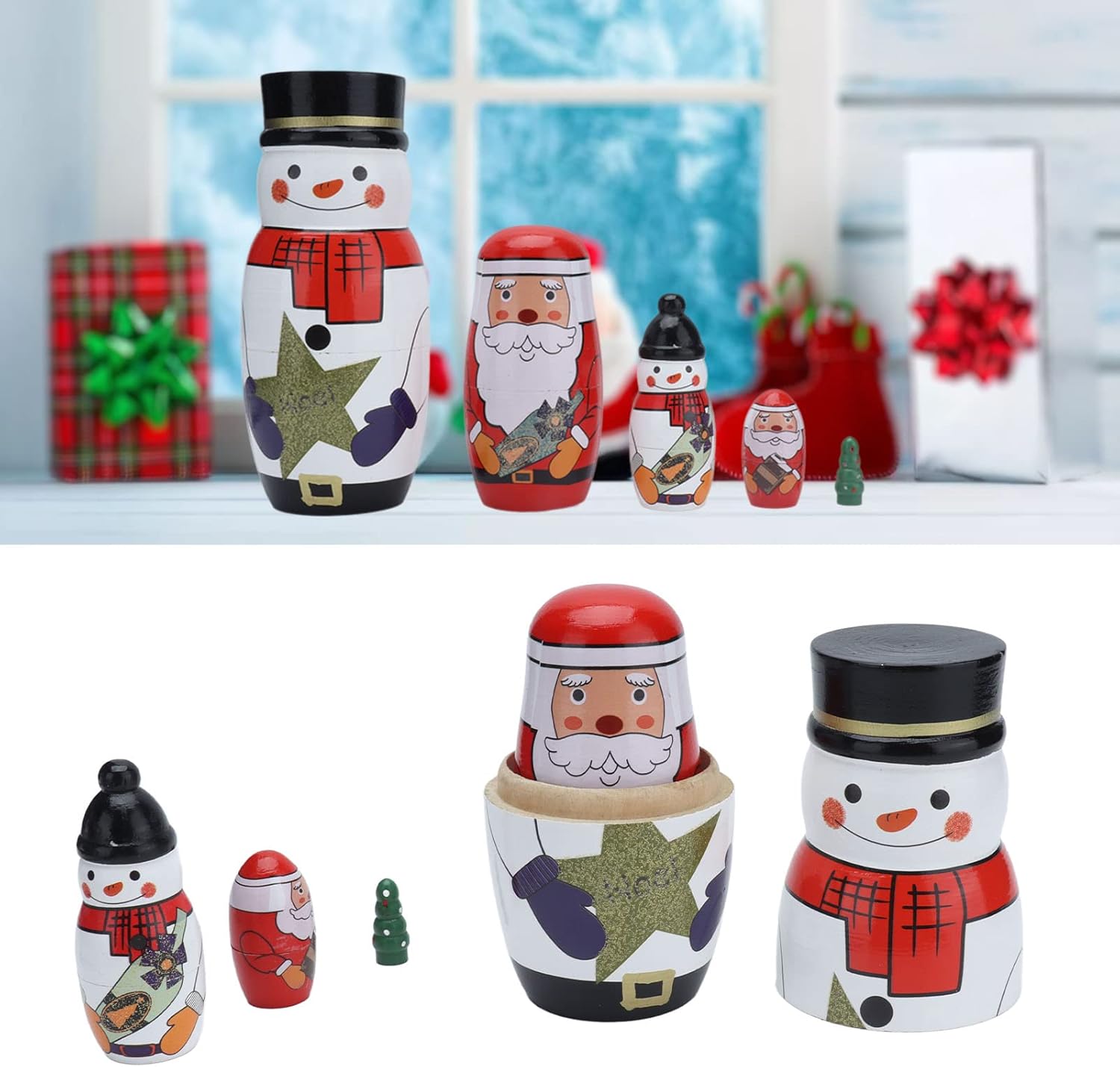 Juego de 5 muñecas rusas únicas de anidación, adornos navideños redondos brillantes, juguetes de anidación, regalos festivos para decoración