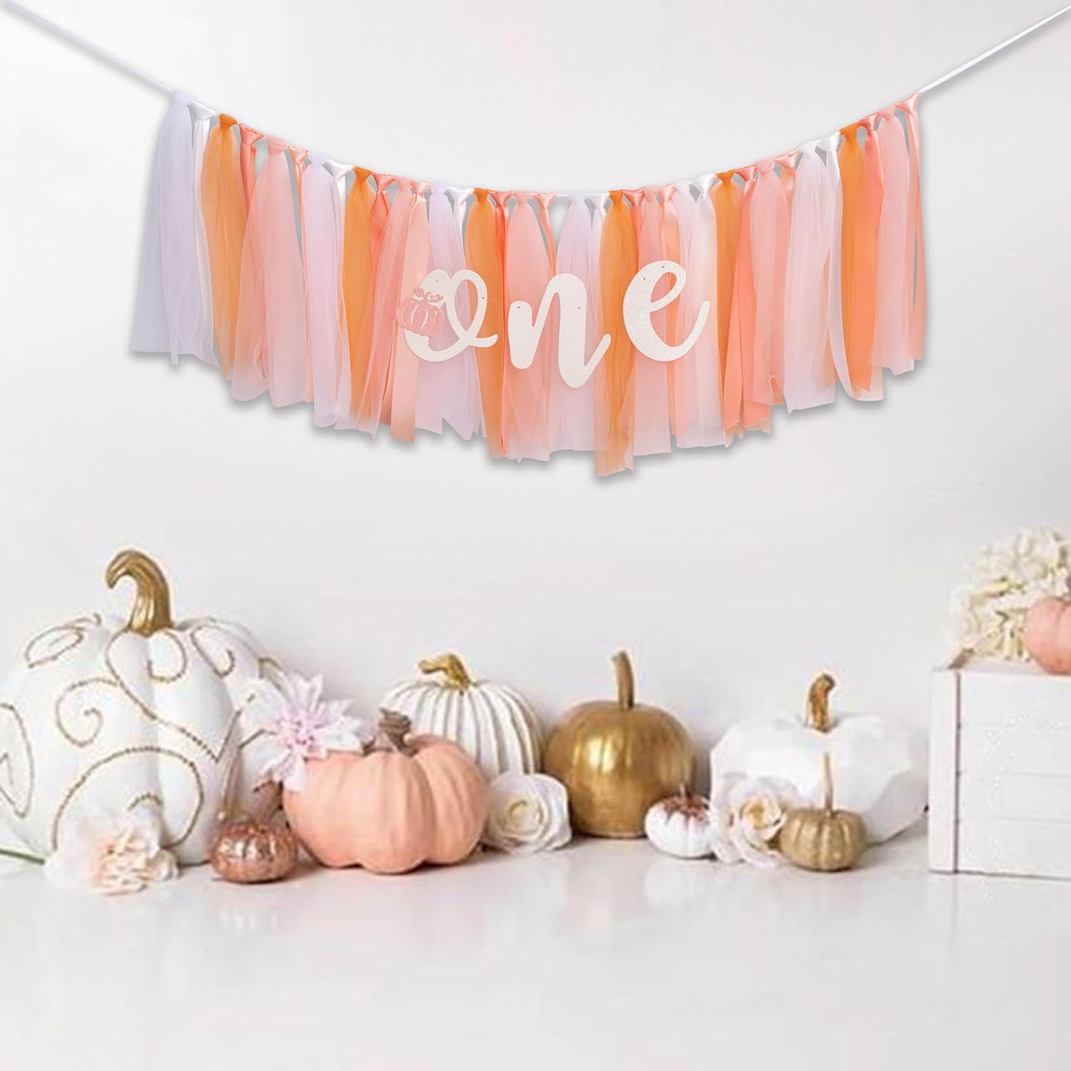 Cartel de calabaza para silla de bebé, decoración de fiesta de primer cumpleaños, una pancarta de falda tutú para silla de bebé, telón de fondo de