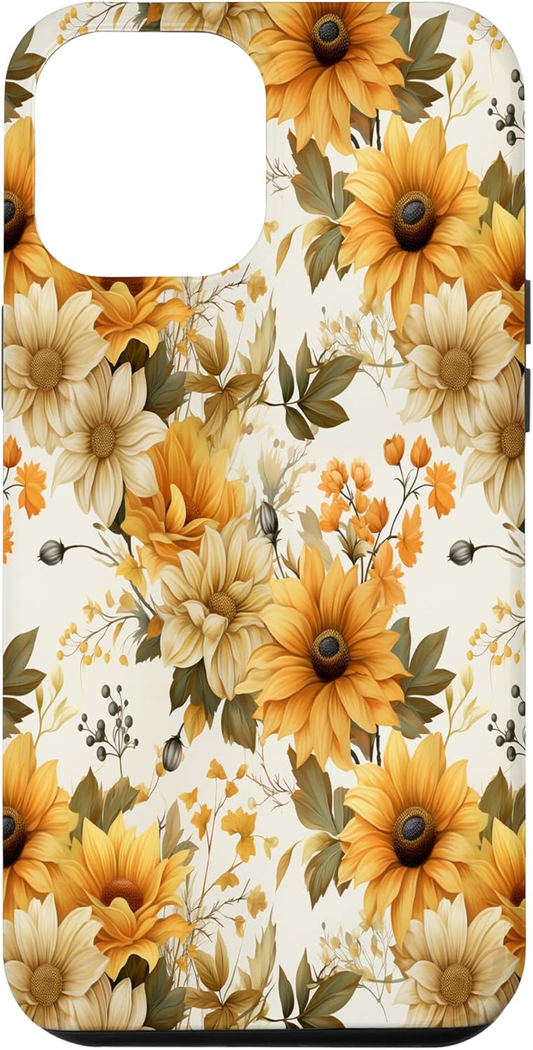 Funda estética para iPhone 13 Pro Max Cottagecore Otoño Vintage Cosecha Flores Calabaza