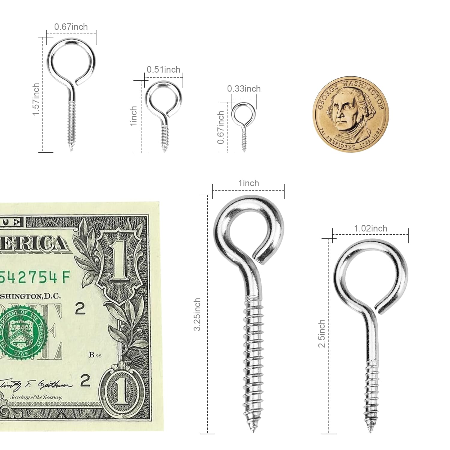 50 tornillos de ojo de acero inoxidable 304 de 1 pulgada, tornillo resistente, ganchos de ojo, tornillos de ojo, ganchos de ojo, para interiores y