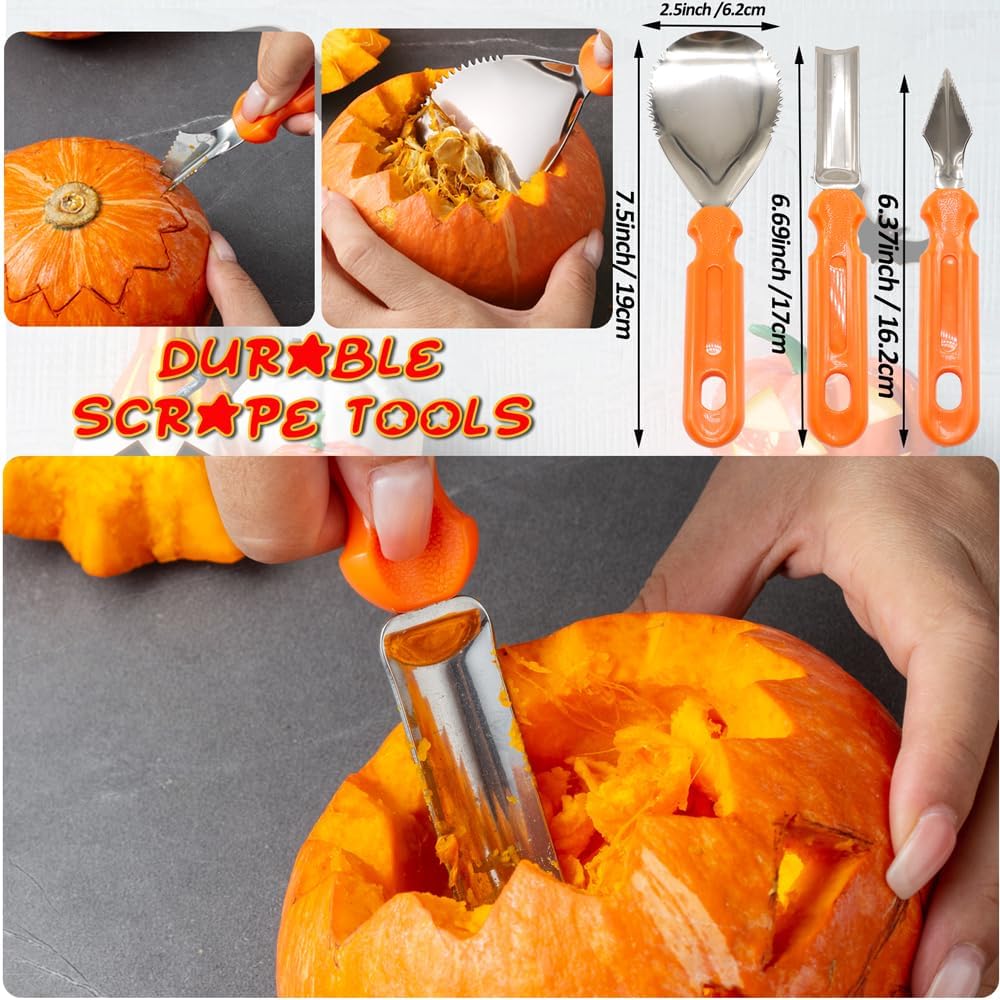 NWESTUN Kit de tallado de calabaza para Halloween, herramientas de tallado de calabaza para niños, seguro y fácil, juego de tallado de calabaza para