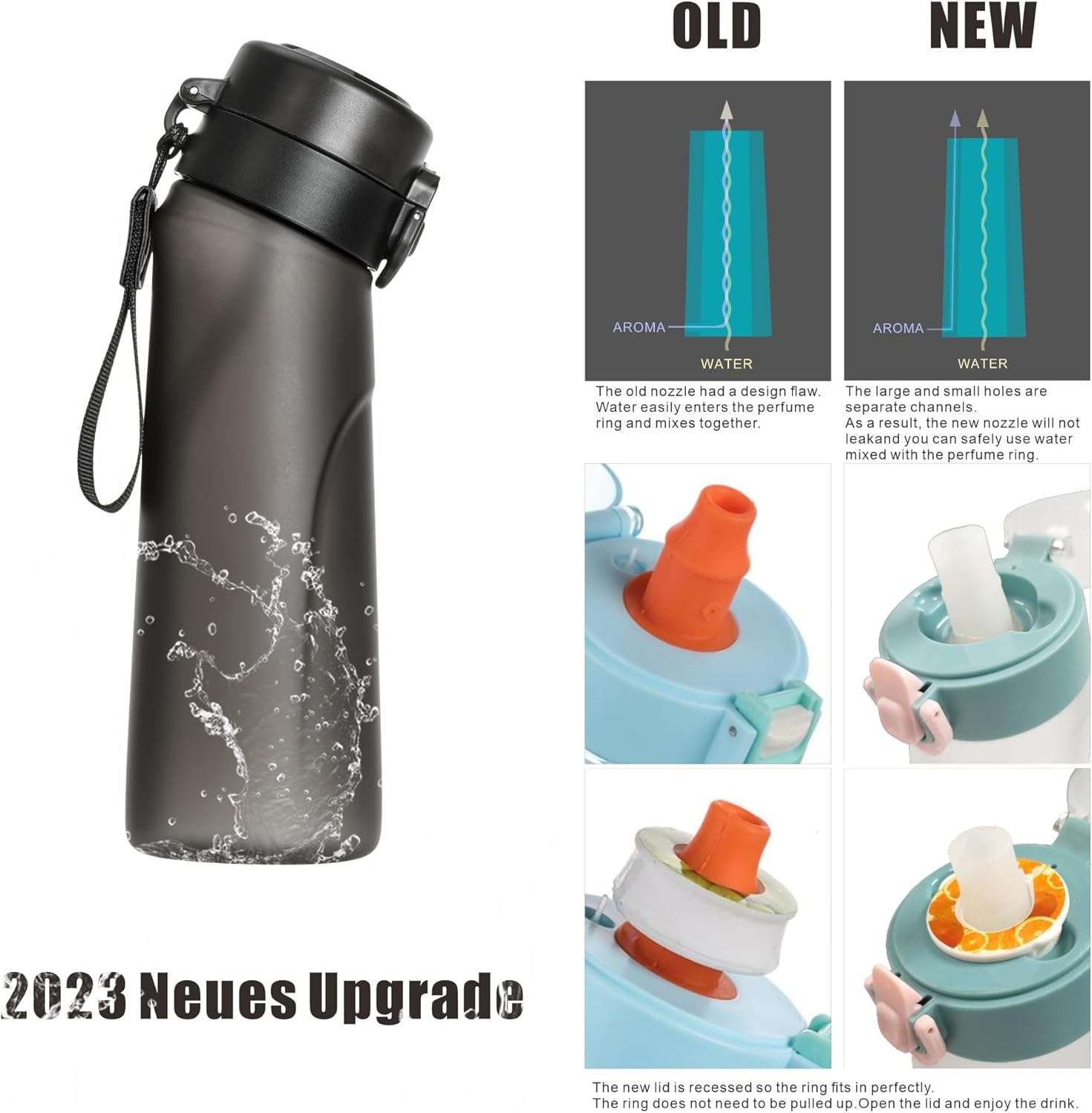 Botella de agua de aire, con 7 cápsulas de sabor, sin BPA, 0 azúcar, 0 calorías, 22.0 fl oz, botella de agua perfumada, botella de agua deportiva,