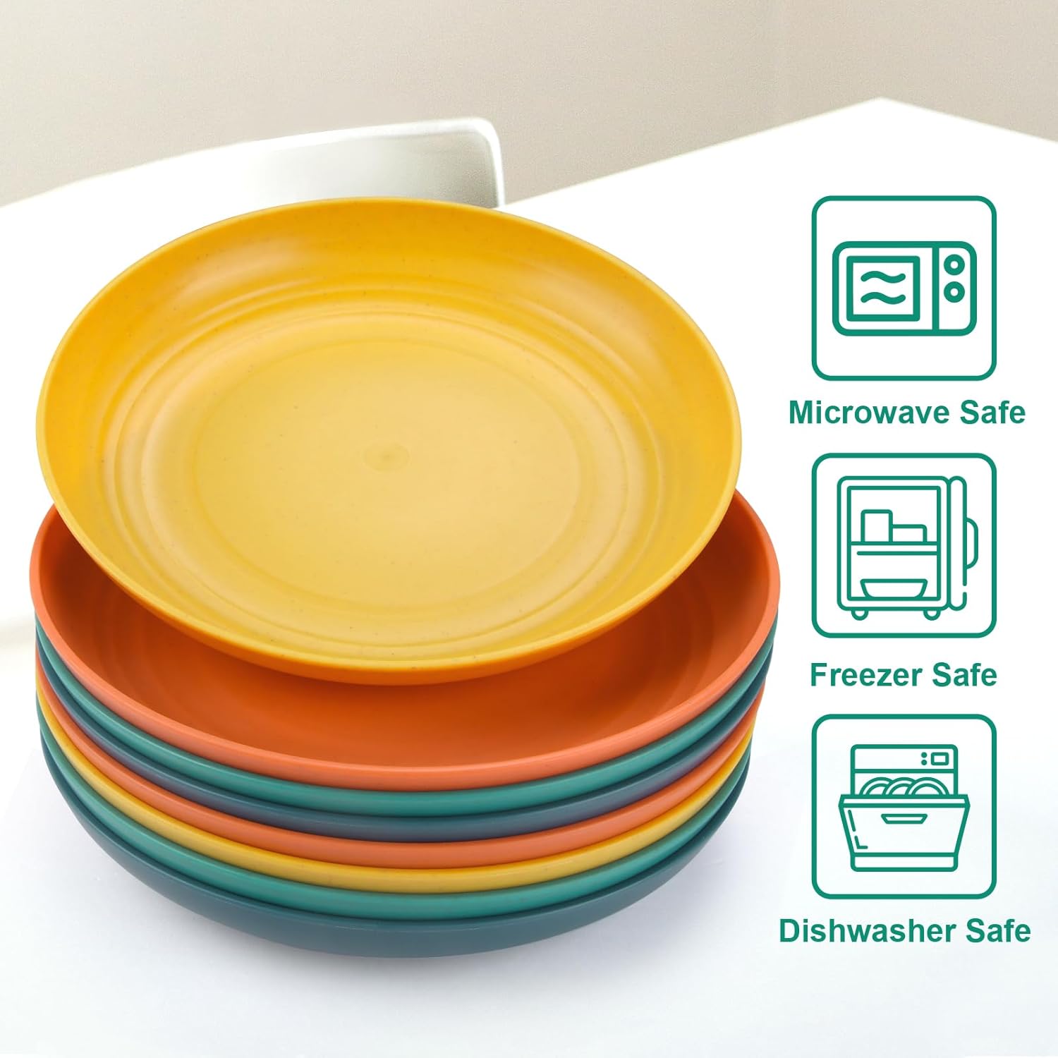 Juego de 8 platos de cena alternativos para platos de plástico, aptos para microondas y lavavajillas, platos de paja de trigo para cocina, platos
