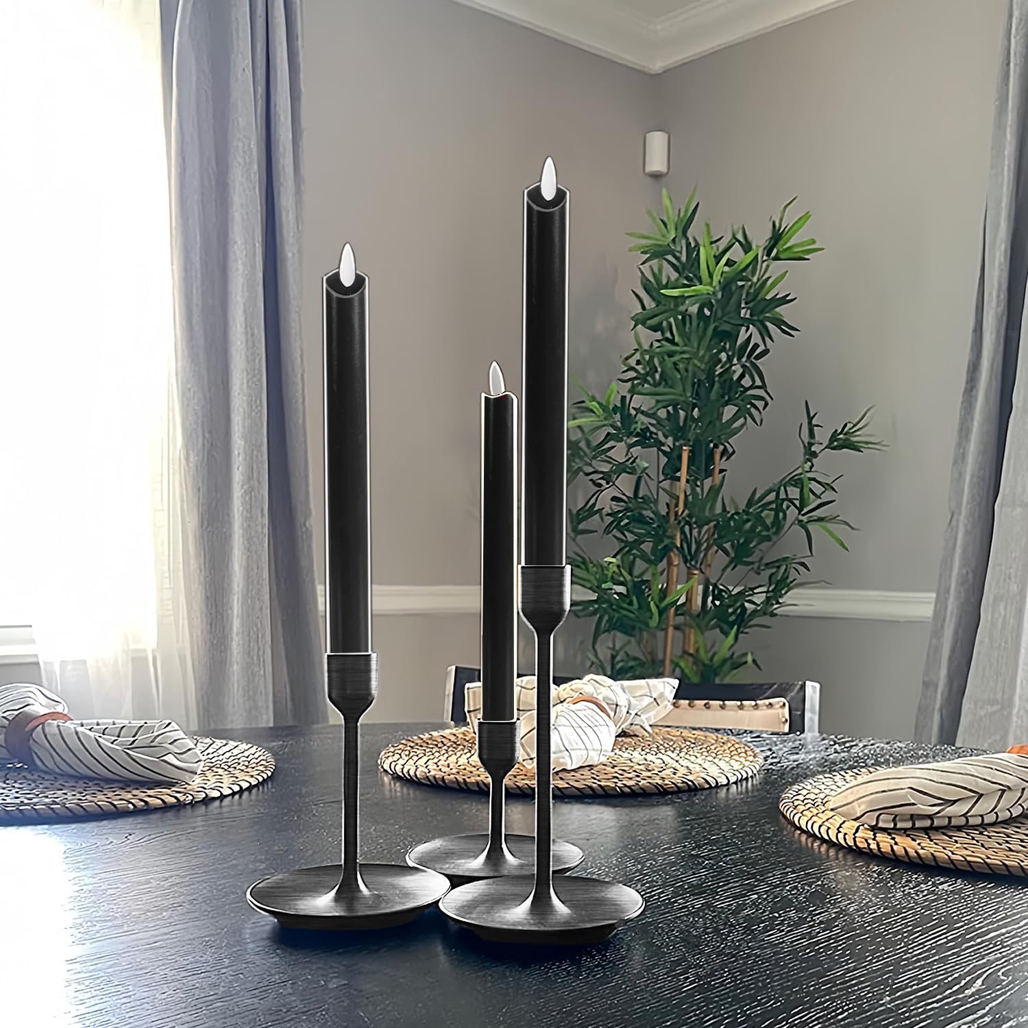 salipt Velas cónicas negras sin llama parpadeantes con temporizador y control remoto de 10 teclas, funcionan con pilas, LDE cálidas velas de cera