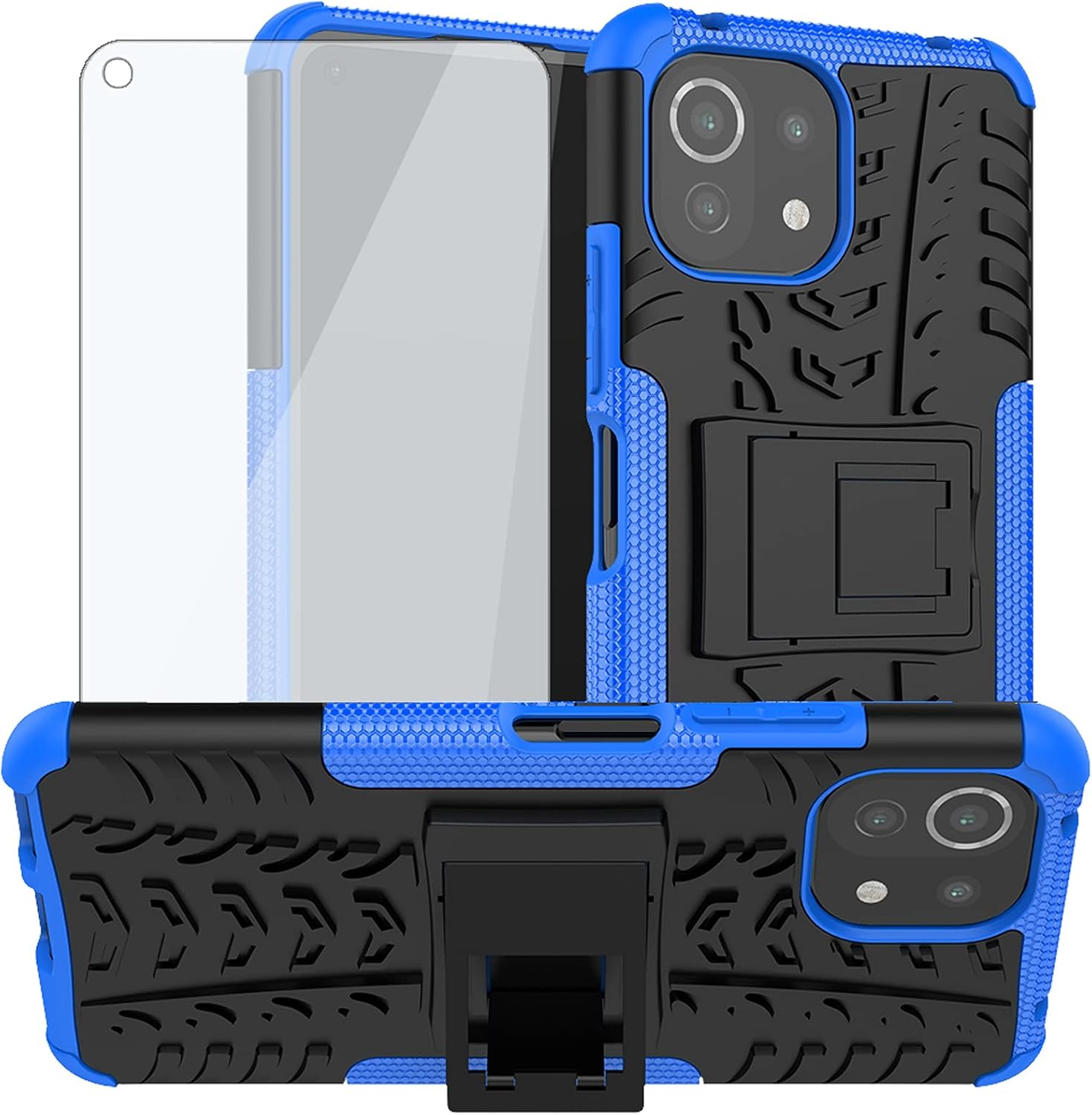 Funda de teléfono para Xiaomi Mi 11 Lite 4G5G con protector de pantalla de vidrio templado y soporte Soporte Soporte Duro Resistente Híbrido