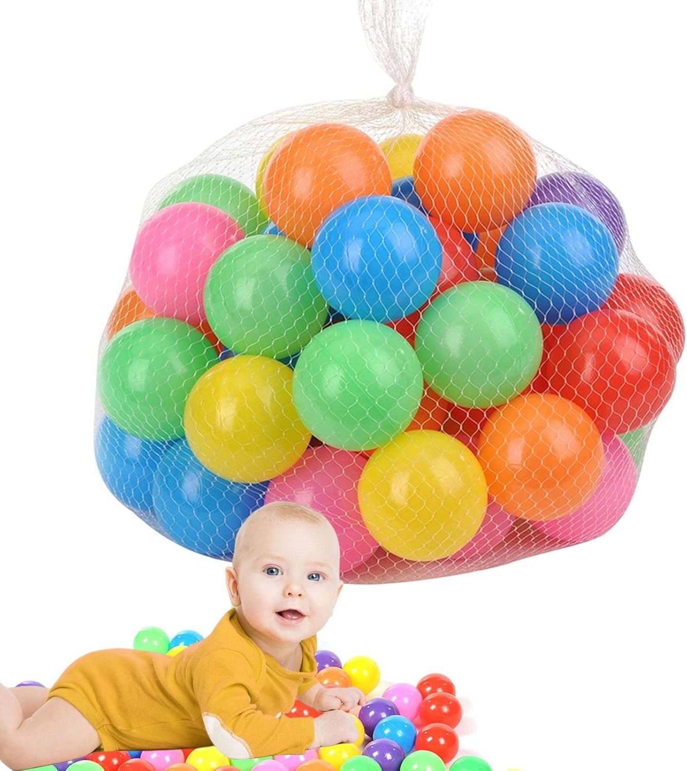 50 bolas con bolsa de almacenamiento, bolas sin BPA para pozo de bolas para niños pequeños, bolas coloridas antiaplastamiento de 2.2 in, bolas de