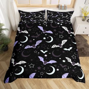 Feelyou Juego de funda de edredón con diseño de murciélagos, tamaño King, juego de ropa de cama de Halloween para niños y niñas, estampado de Feelyou Juego de funda de edredón con diseño de murciélagos, tamaño King, juego de ropa de cama de Halloween para niños y niñas, estampado de