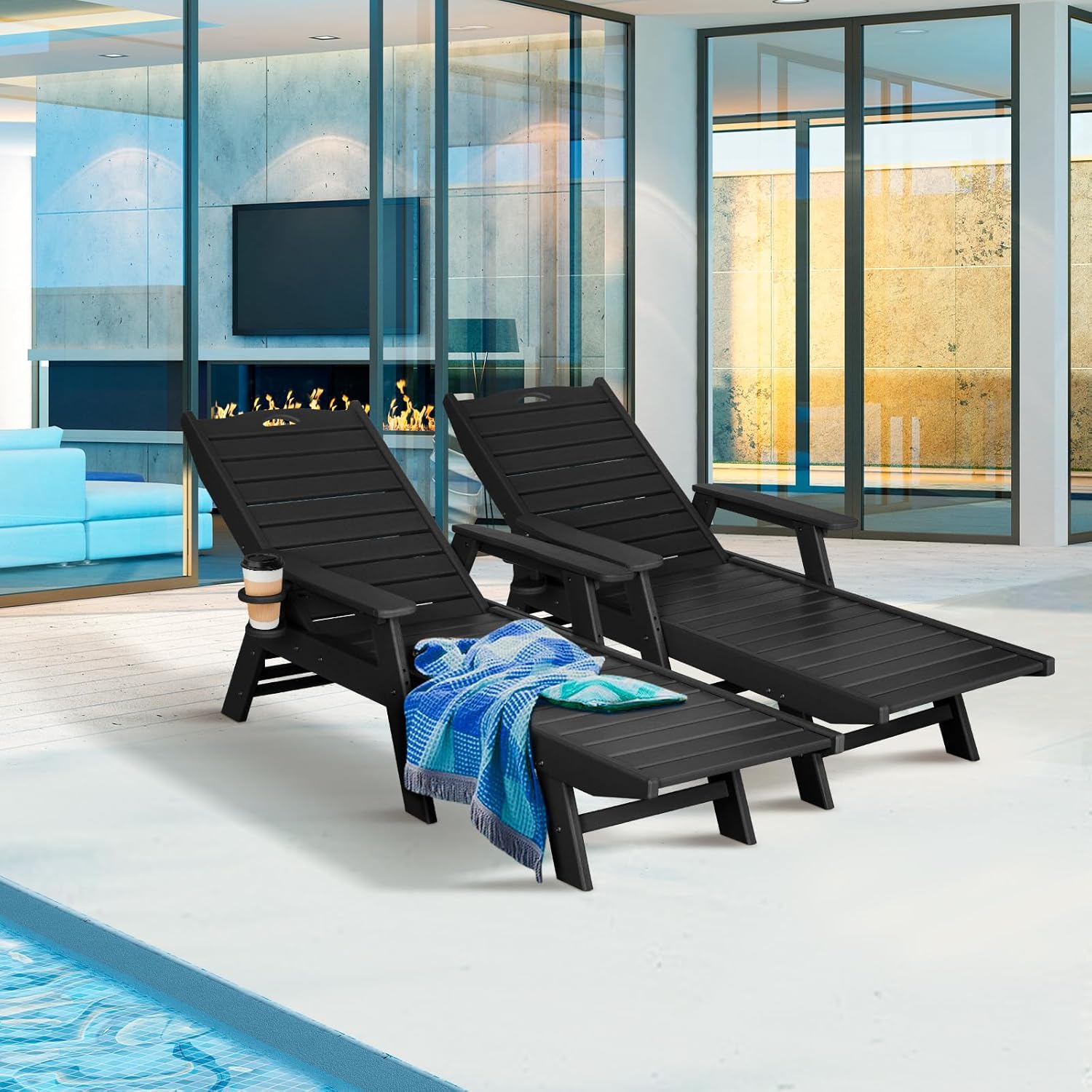 nalone Chaise Lounge para exteriores con respaldo ajustable de 5 posiciones, silla de descanso de polietileno de alta densidad para soportar