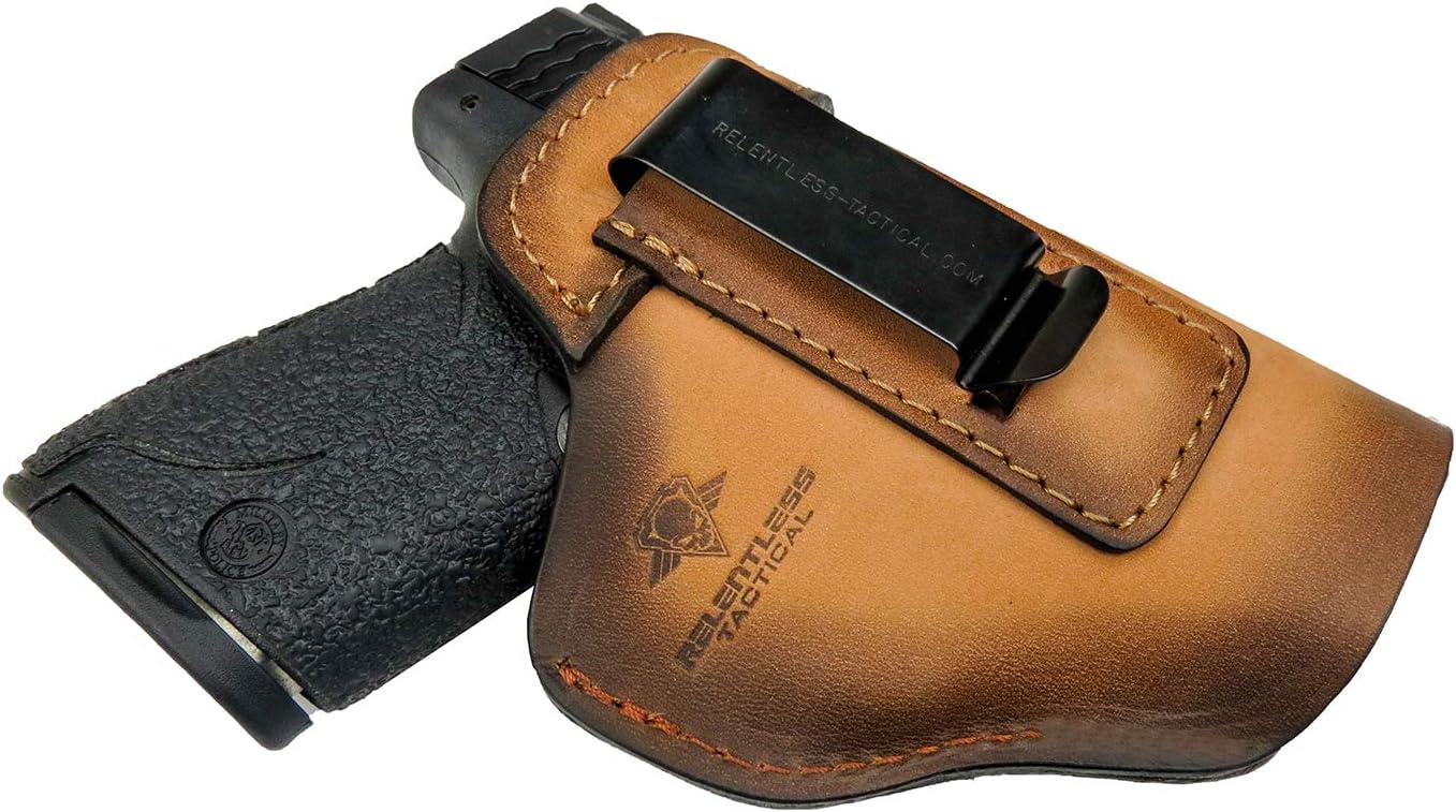 Relentless Tactical IWB The Defender – Funda de cuero para pistolas S&W M&P Shield, GLOCK 17 19 22 23 32 33, Springfield XD & XDS, y pistolas de
