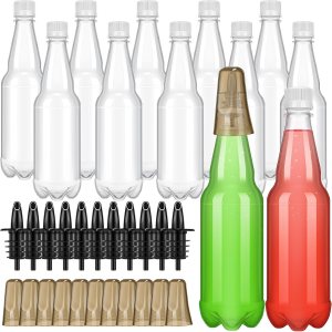 12 juegos de botellas de plástico de cuello largo con vertedor y vertedor de licor, botellas de vino transparentes vacías de 17 onzas con tapas, 12 juegos de botellas de plástico de cuello largo con vertedor y vertedor de licor, botellas de vino transparentes vacías de 17 onzas con tapas,