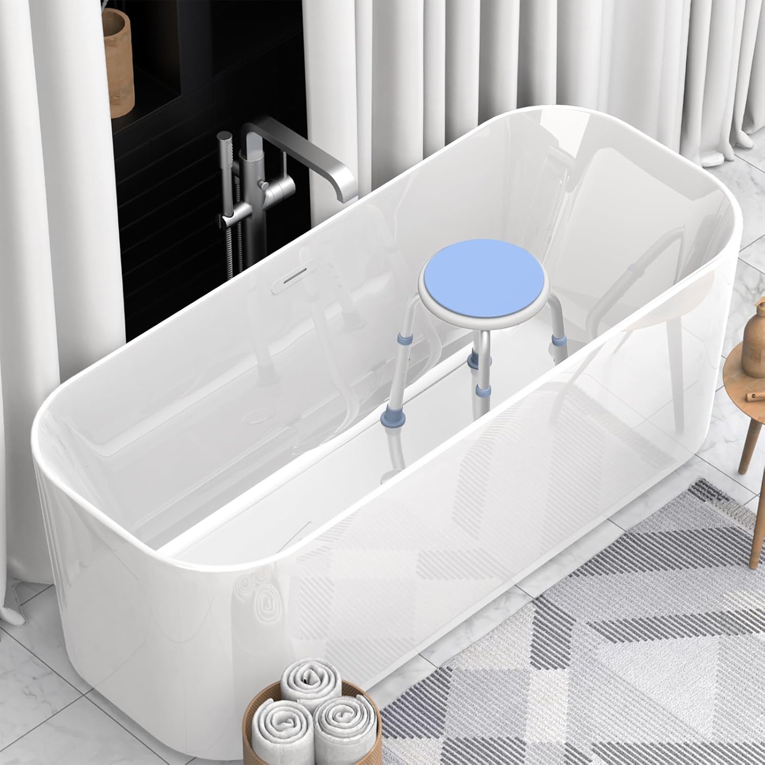DELOG Silla de ducha giratoria de 360 grados, 300 libras, taburete de ducha giratorio para herramienta de ducha interior, asiento de ducha ajustable