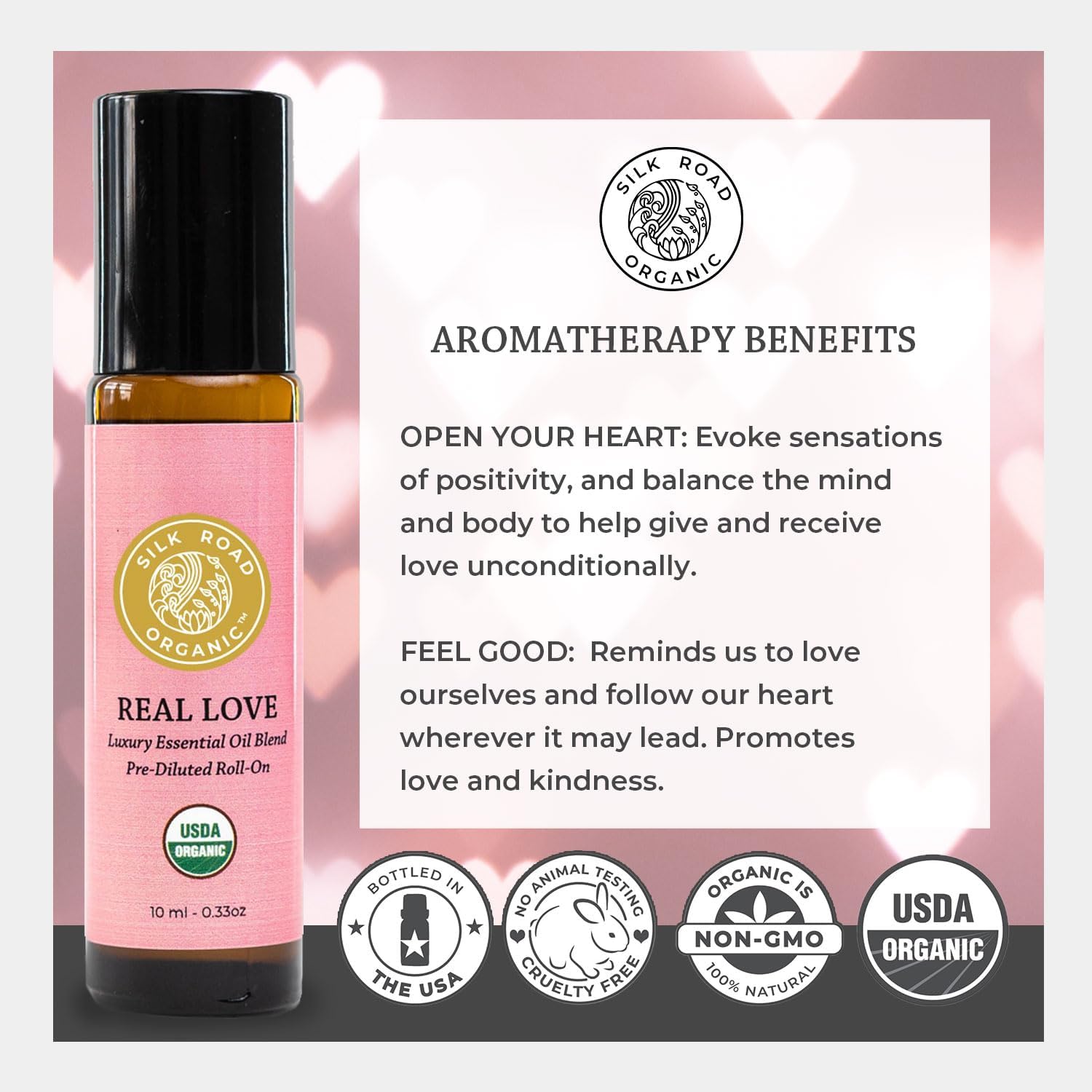Silk Road Organic – Aceite esencial orgánico de amor real, mezcla de corazón amoroso, 100% puro, certificado por USDA, Find Joy & Follow Your Heart