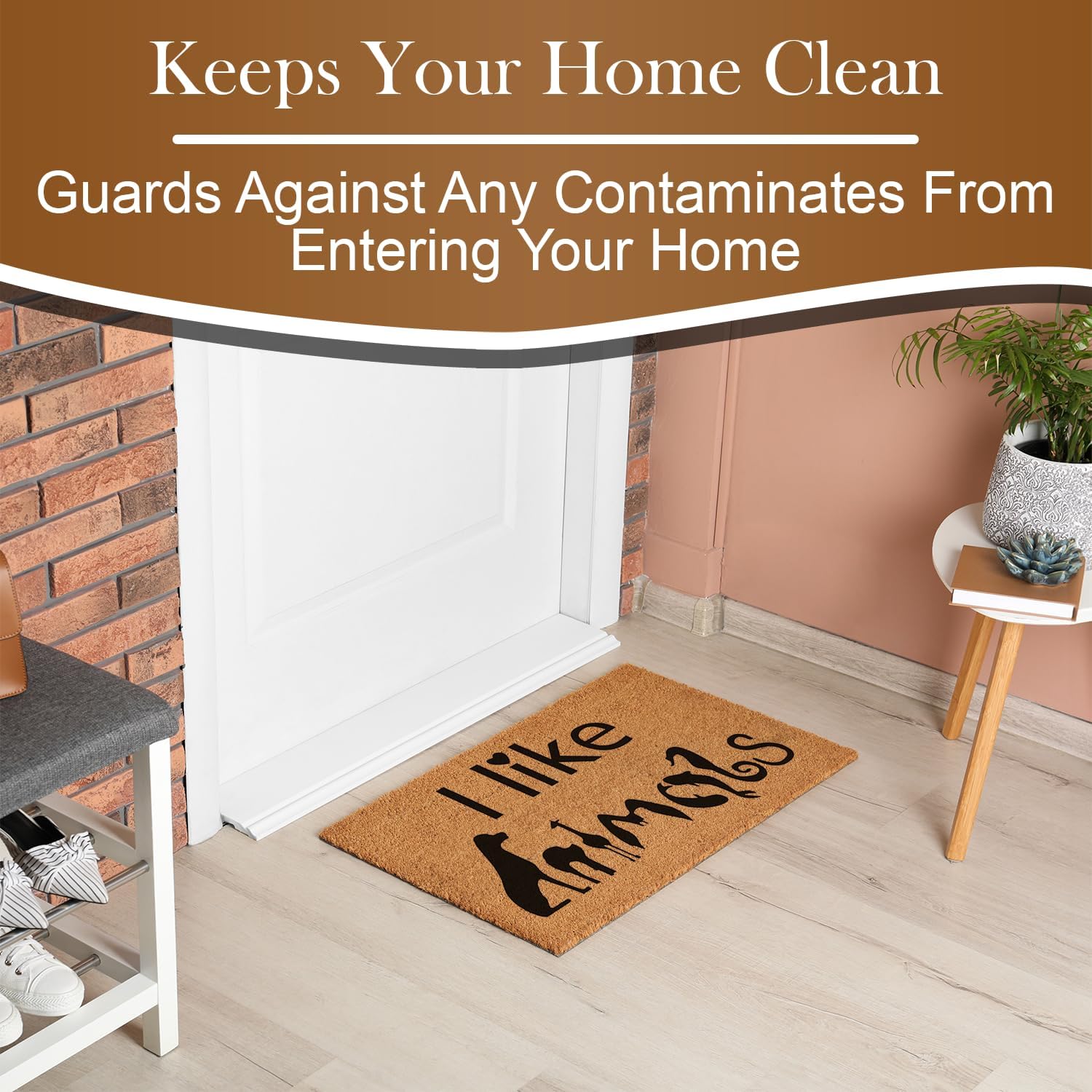 Tapete para puerta con texto en inglés “I Like Animals”, resistente fibra de coco gruesa para exterioresinteriores con respaldo de PVC