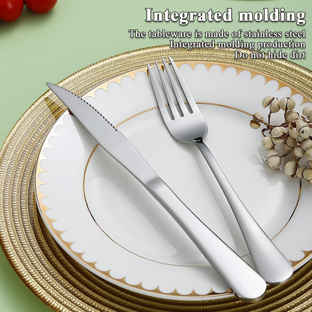 Evanda Juego de cuchillos para carne, 12 piezas, acero inoxidable, 6 tenedores y 6 cuchillos de cena, cuchillos para carne, tenedores para carne,
