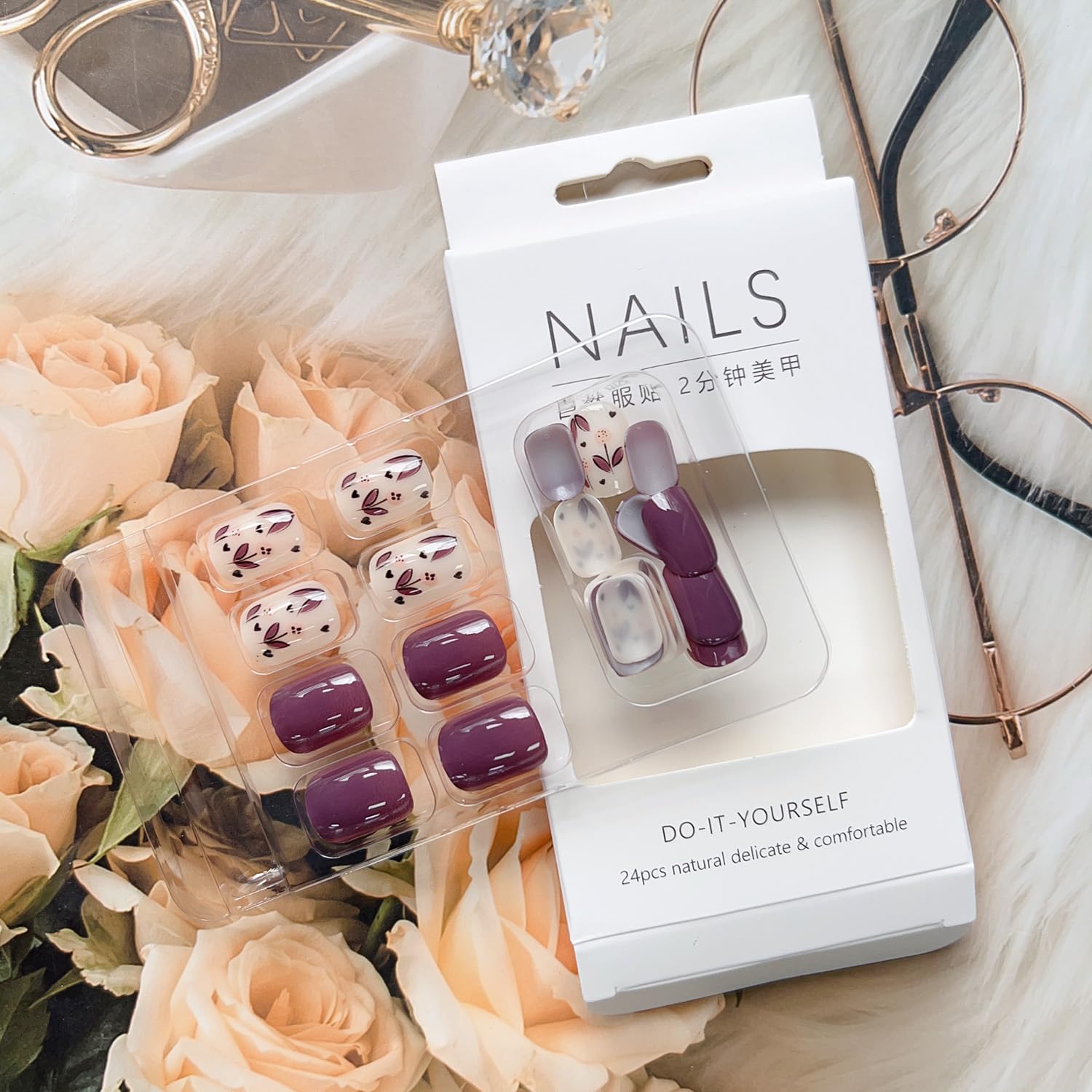 Uñas postizas a presión de otoño, uñas postizas cortas de color sólido, uñas cuadradas con pegamento, uñas artificiales de cobertura completa, uñas