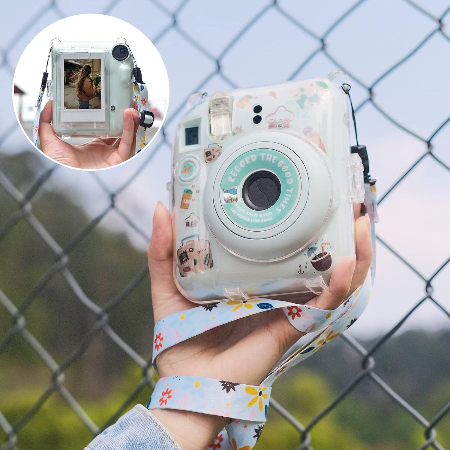 MUZIRI KINOKOO Funda transparente para cámara instantánea Fuji Instax Mini 12Polaroid Mini 12, funda protectora de PVC duro con bolsillo para fotos