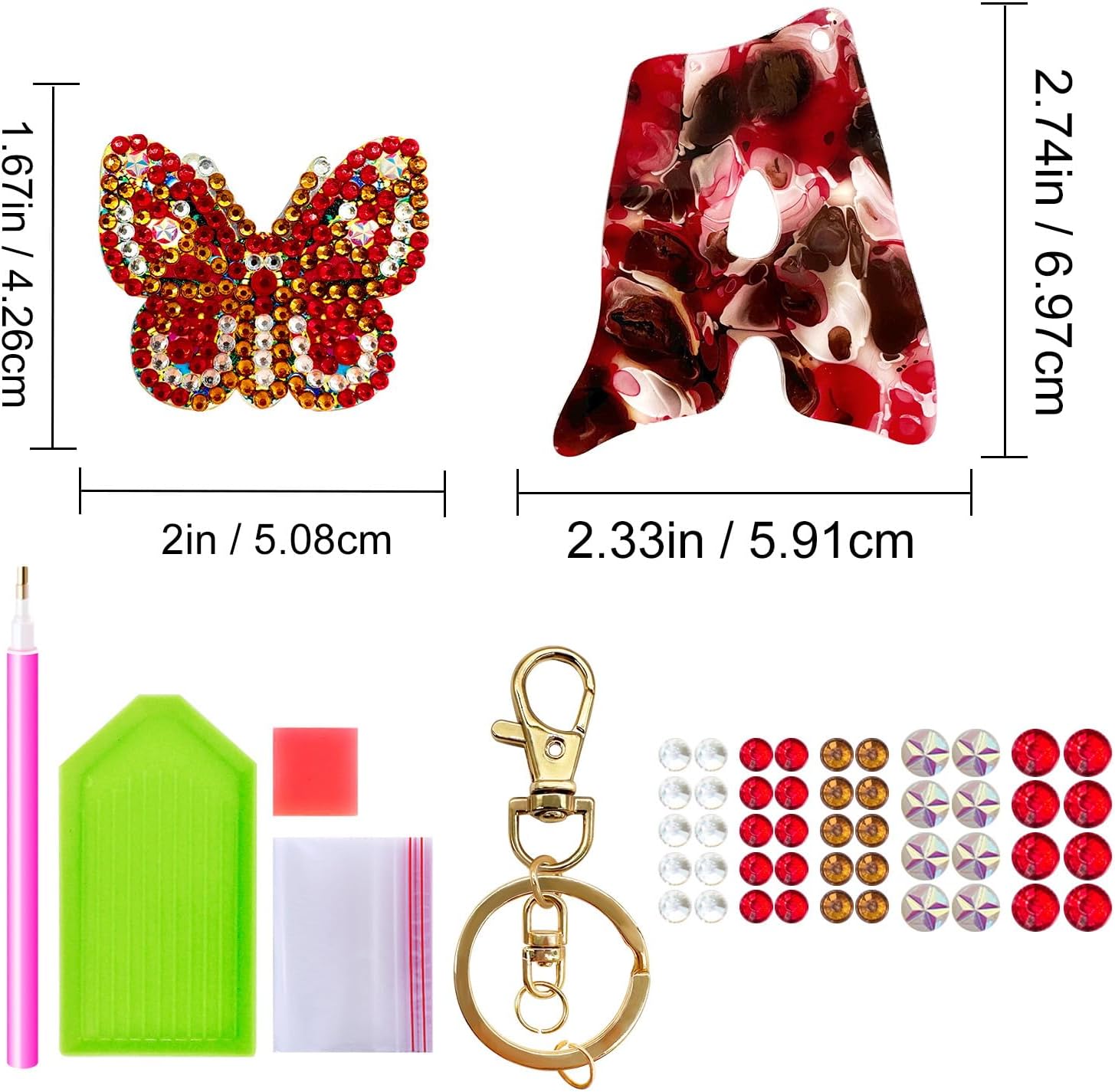 YOYA Llavero de pintura de diamante de mariposa, llavero de letra inicial para mujeres y niñas, bricolaje de doble cara de taladro completo de