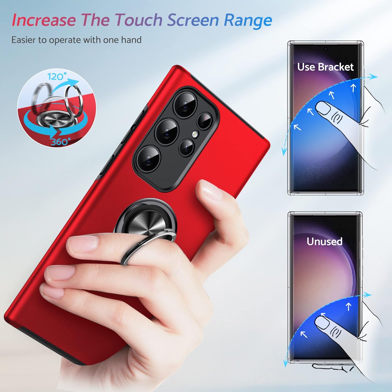 Anqrp Hidden Series – Funda para Galaxy S23 Ultra 5G, soporte que no se cae anillo de metal de 360, grado militar de 15 pies, funda protectora a