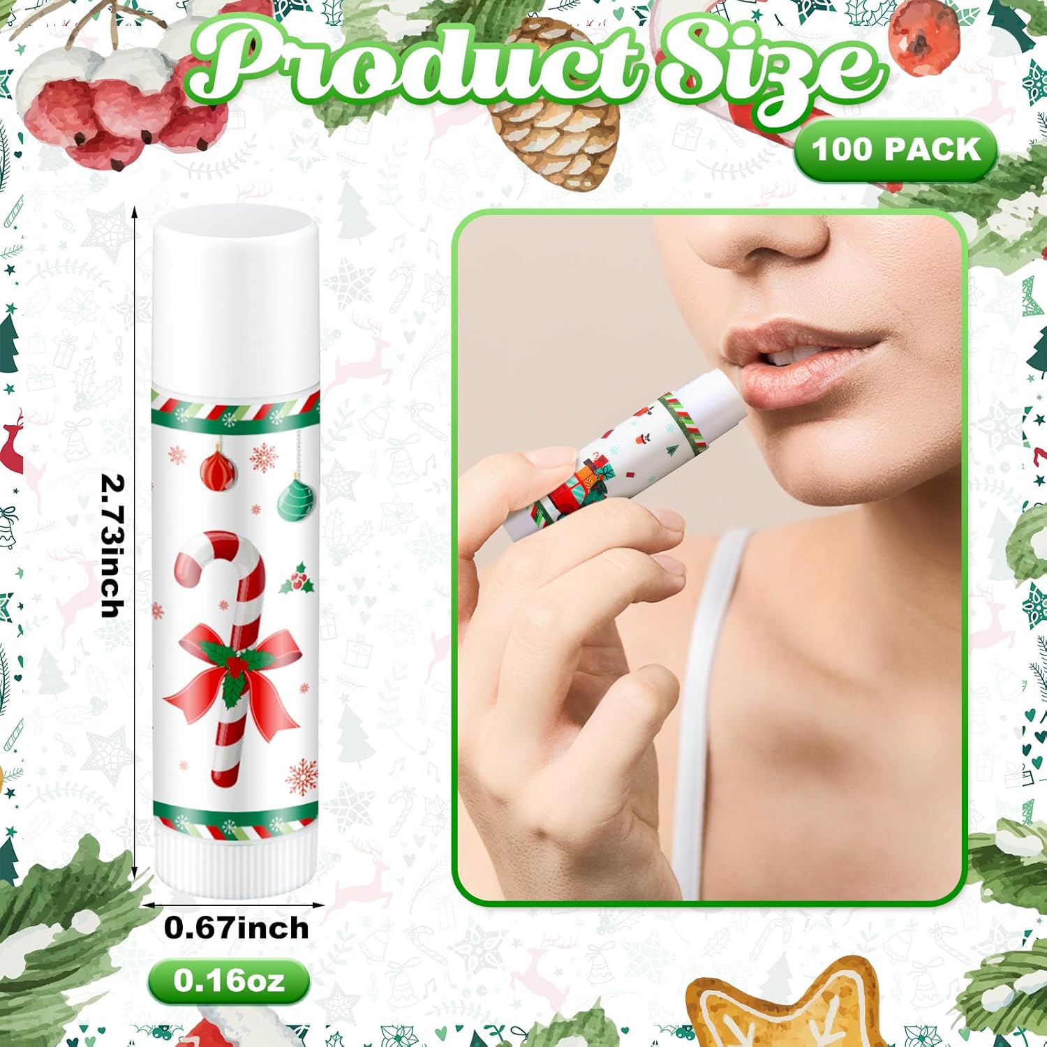 Swiffen Bálsamos labiales de Navidad, 100 unidades de bálsamos hidratantes de labios de frutas a granel, juego de bálsamos para el cuidado de los