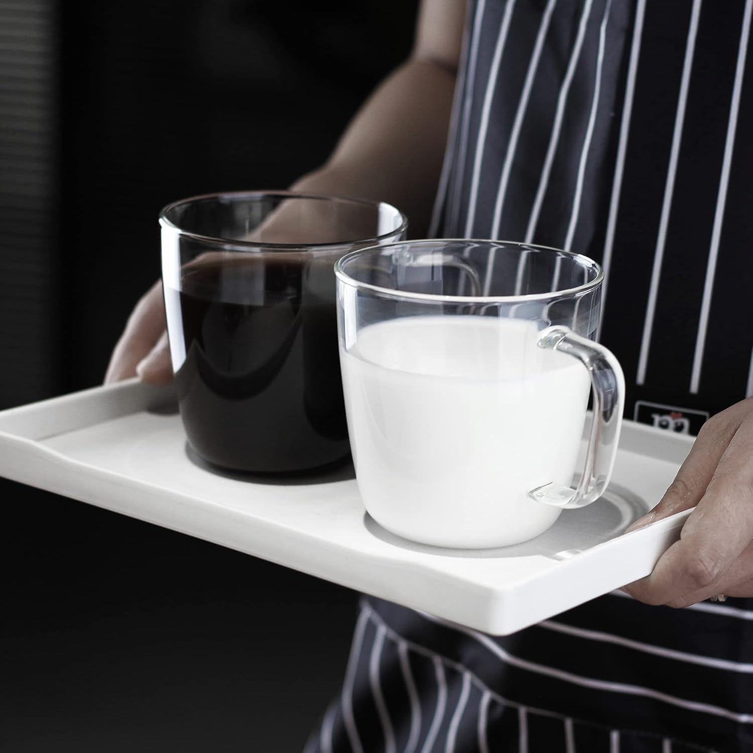 LUXU – Tazas de té de vidrio grandes y de alta calidad (juego de 2), 24 onzas, modernas y sencillas tazas de café o té de vidrio, de boca ancha,