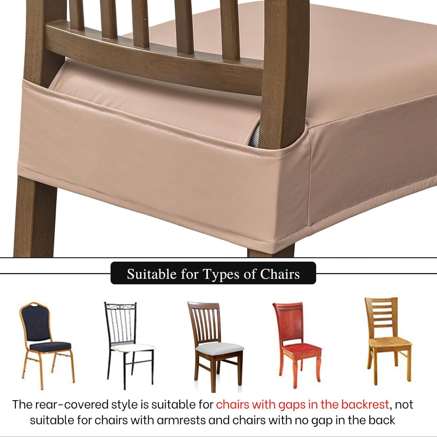 NILUOH Juego de 6 fundas de asiento impermeables para sillas de comedor, de piel sintética, extraíbles y lavables, fundas traseras (PU-caqui)