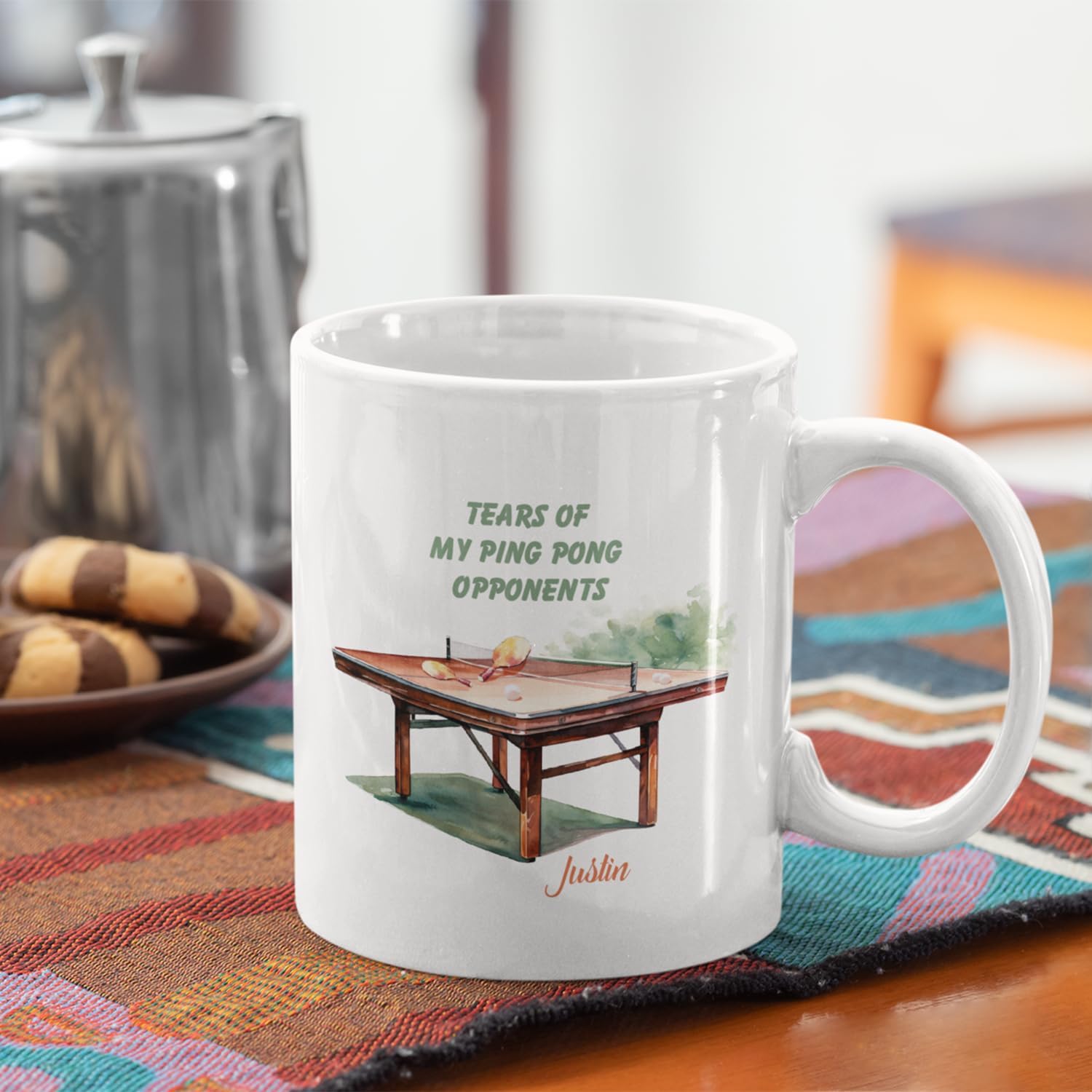 Taza de tenis de mesa, Taza personalizada de la pelota de ping pong con el nombre, Taza de café de tenis de mesa personalizada, Taza del amante del