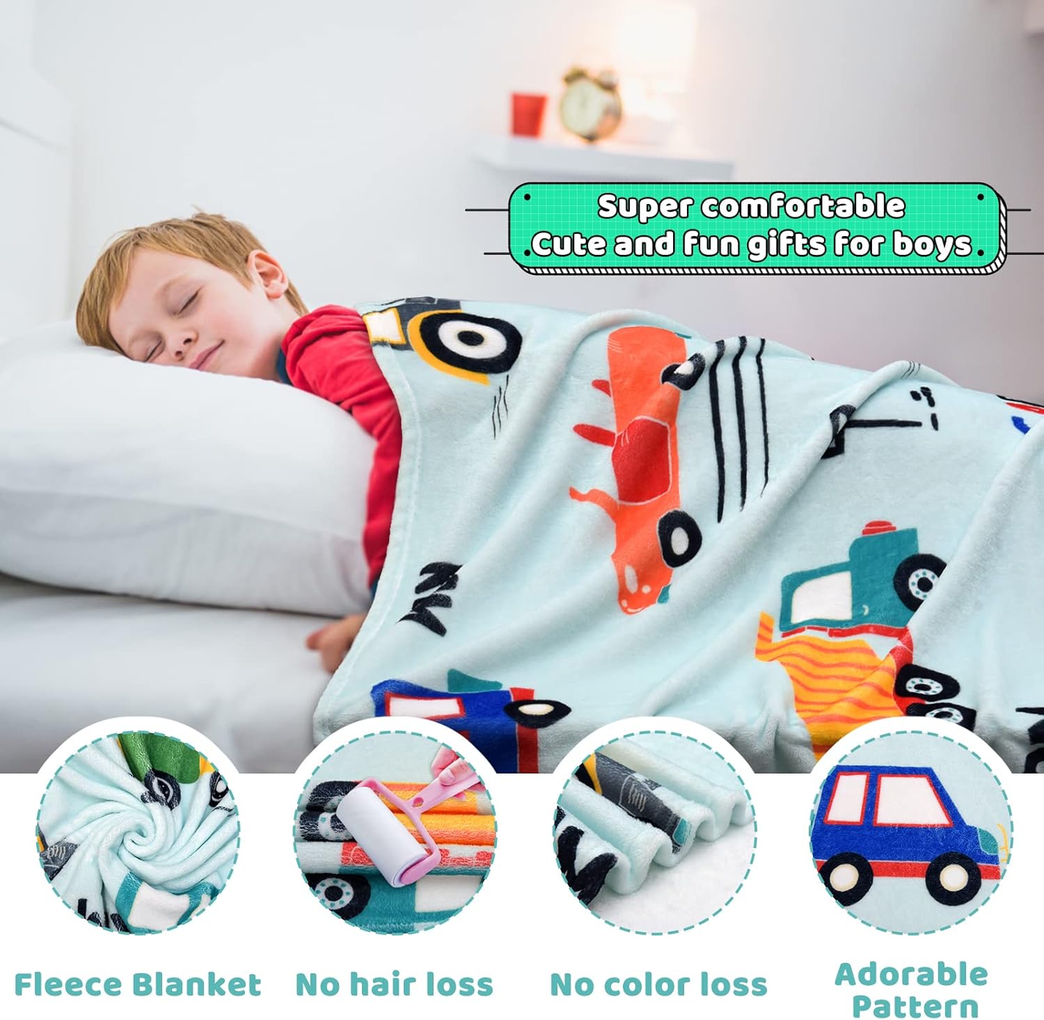 Manta de construcción para niños, manta de camión personalizada para niños, manta de automóvil para niños pequeños, manta de forro polar suave para