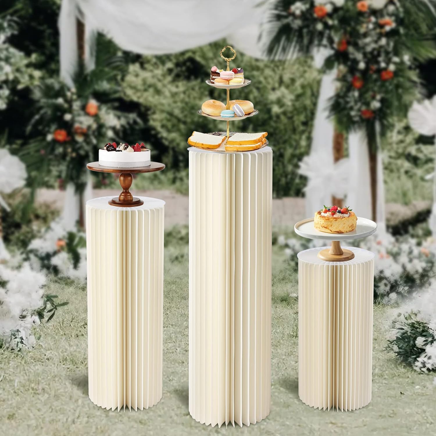 Centros de mesa de boda, jarrones de cartón, exhibición de columnas plegables con tapa de PVC, jarrón de flores, soporte de flores, cilindro de mesa