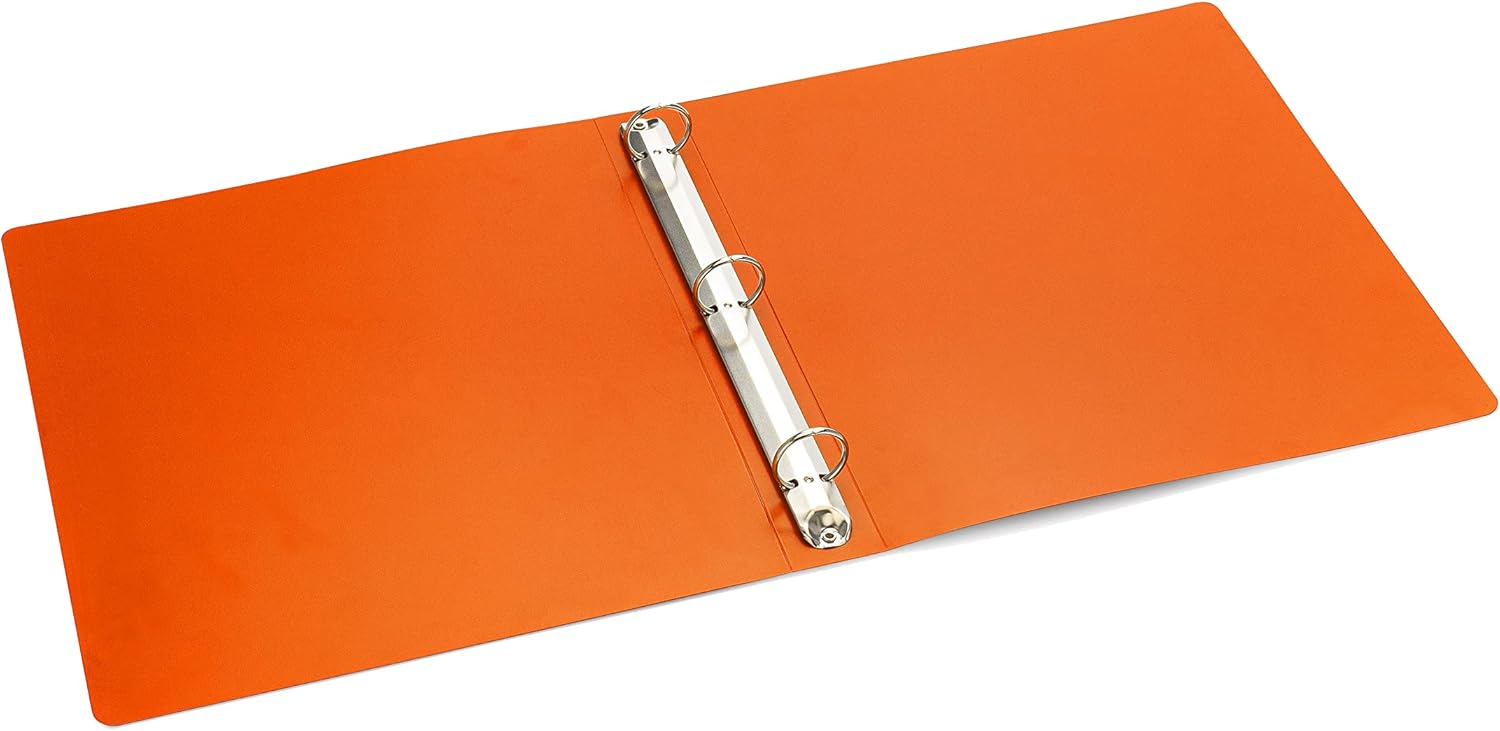 Carpeta económica de 3 anillos redondos de 1 pulgada, con capacidad para 175 hojas, flexible, ligera, paquete de 4, apertura lateral, color naranja