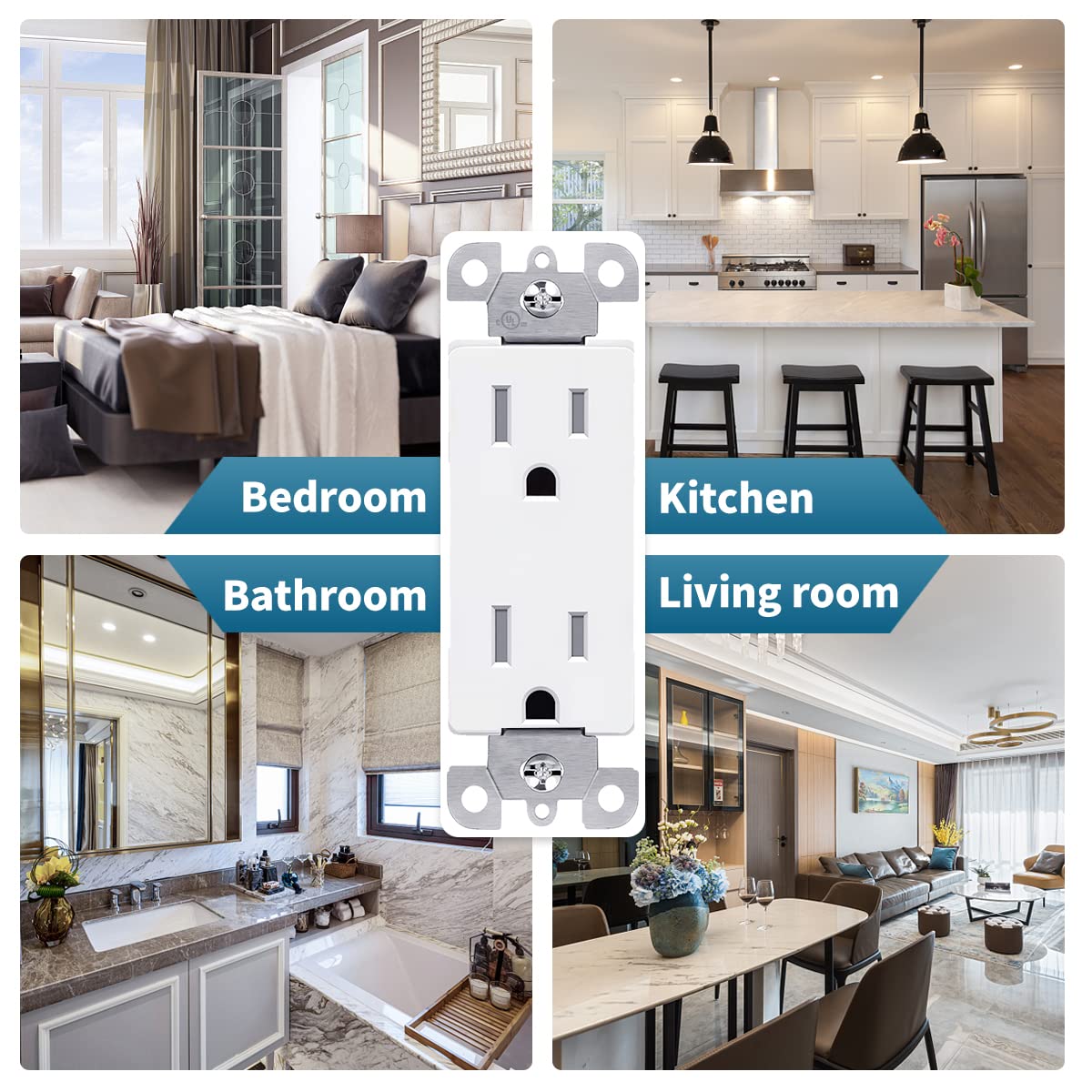 Enchufe de salida, Decora Receptáculo, 15 Amp, 125 voltios, resistente a manipulaciones, conexión a tierra con placas de pared, certificación UL,