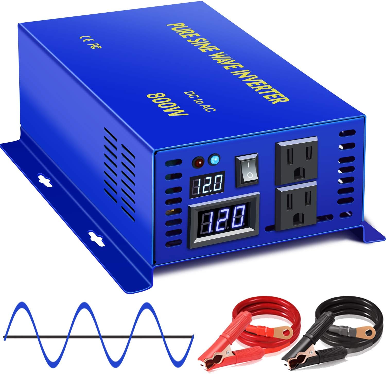 Inversor de onda sinusoidal pura de 800 W, 12 V a 110 V, 120 V, inversor de energía solar, CC a CA, enchufe dual de EE. UU. para electrodomésticos