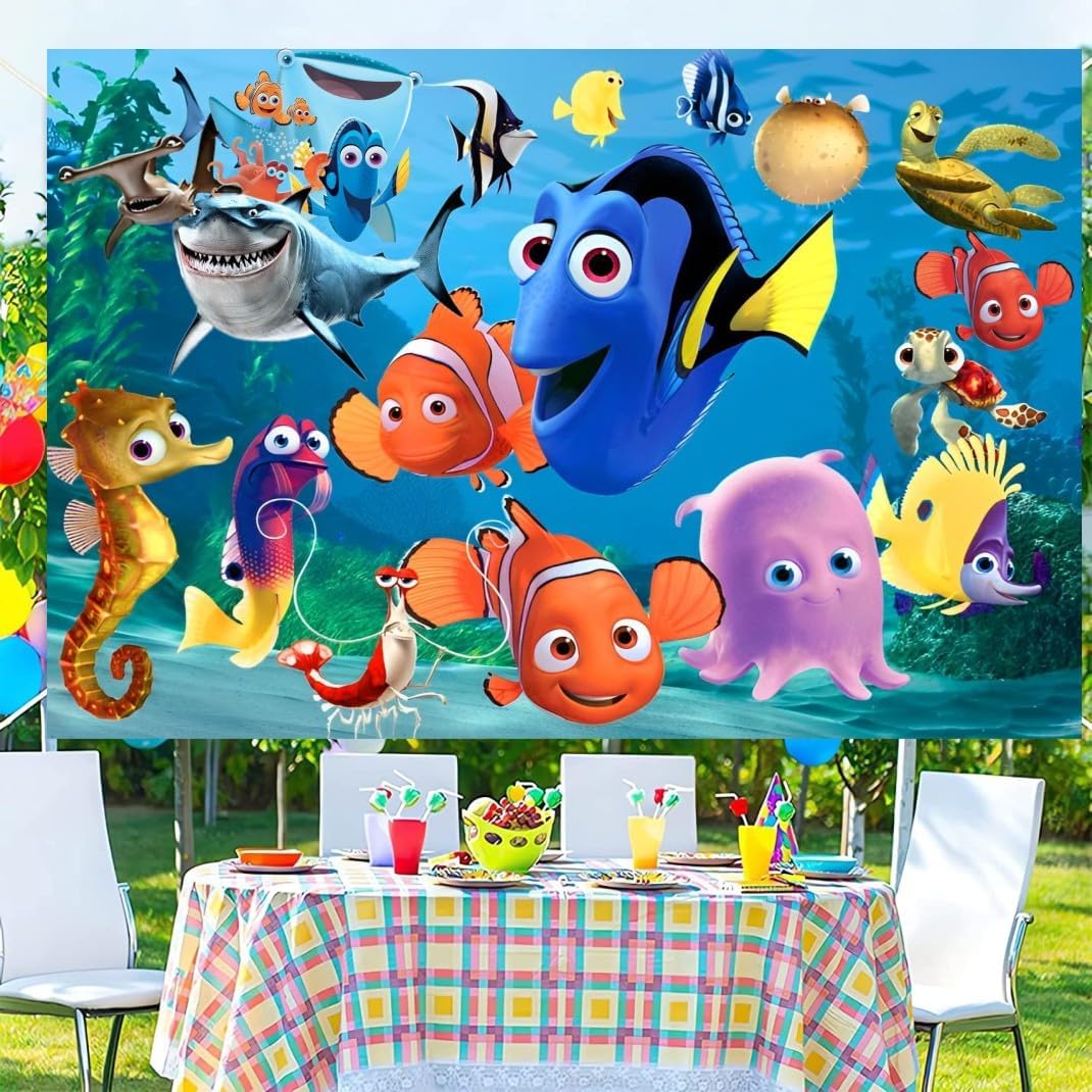 Finding Nemo – Decoraciones de cumpleaños con texto en inglés Buscando a Dory con texto en inglés Finding Nemo (5 x 3 pies)