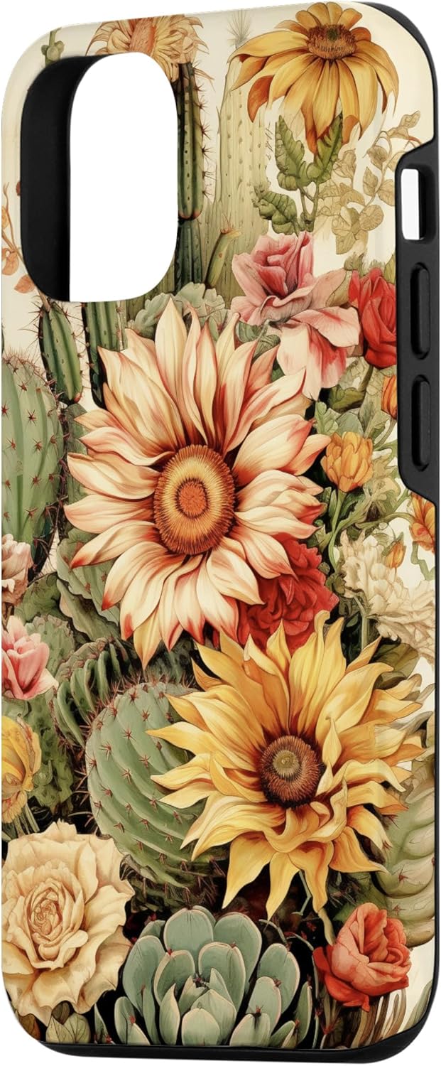 Funda para iPhone 1212 Pro Western Boho Leopard Sunflowers Cactus Rodeo Cowgirl