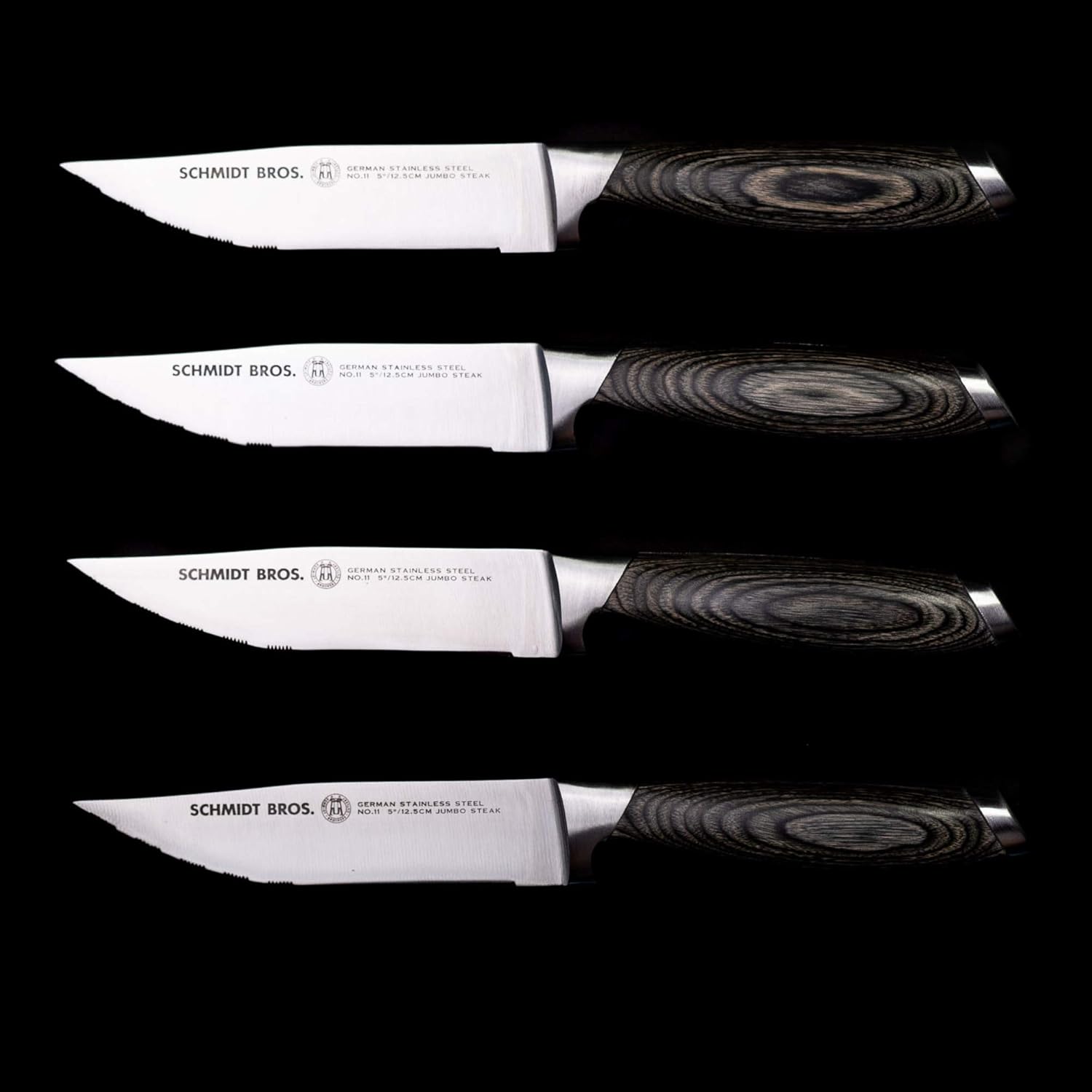 Schmidt Brothers – Juego de 4 cuchillos para carne de ceniza bonded, cubiertos de acero inoxidable alemán de alto carbono en una caja de regalo de
