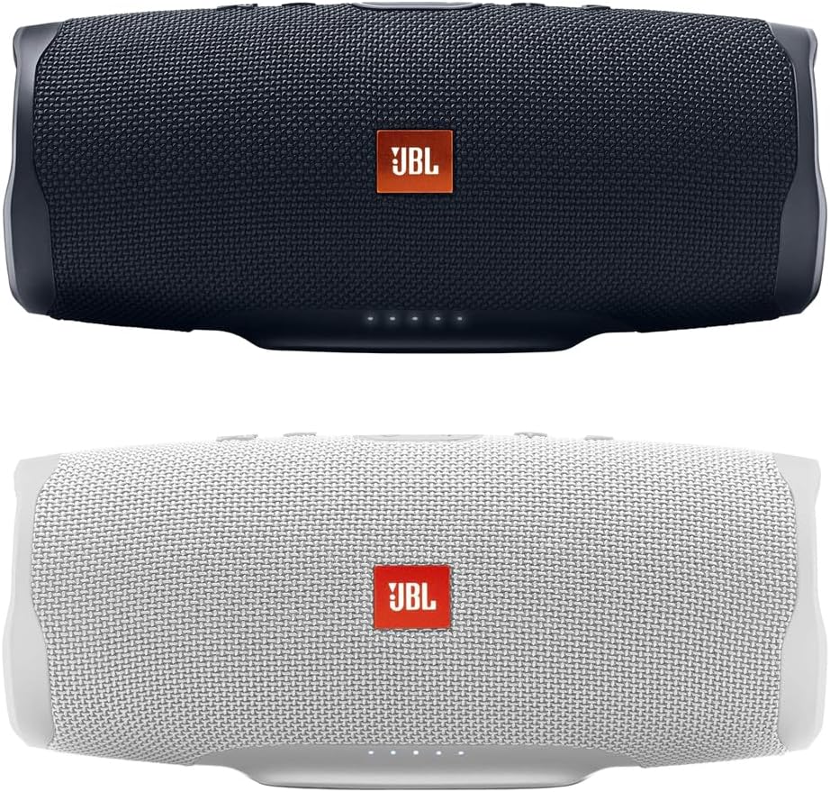 JBL Charge 4 – Paquete de altavoces Bluetooth portátiles impermeables – NegroBlanco (par)