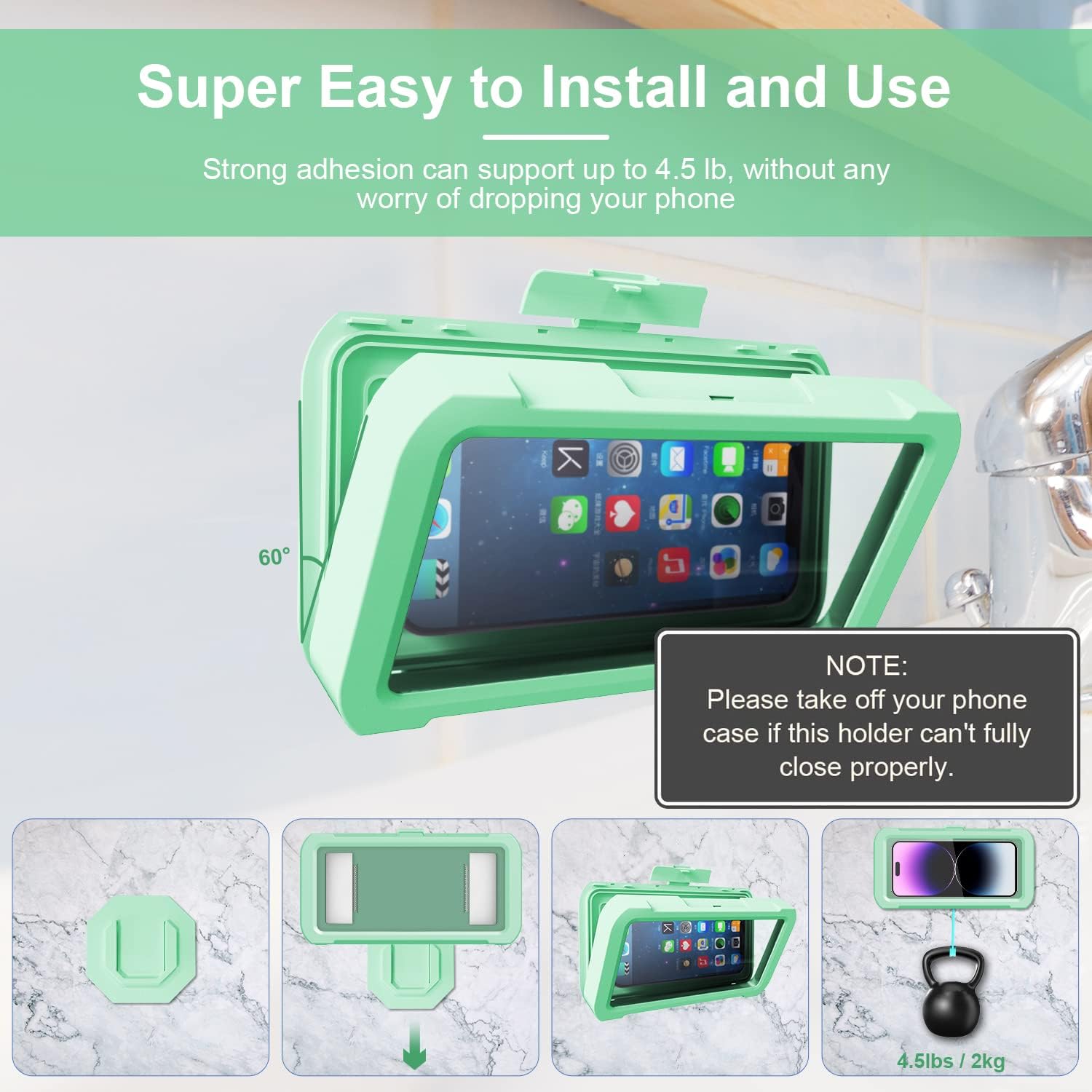 URROY – Soporte para teléfono de ducha impermeable con rotación de 360, funda antivaho de alta sensibilidad, caja de montaje para baño, espejo de