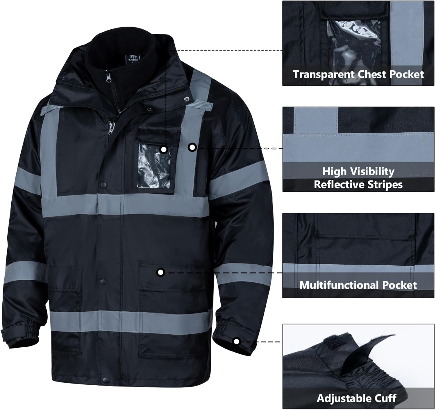 Chaquetas de seguridad reflectantes de alta visibilidad para hombres 2 en 1 ANSI Clase 3 Hi Vis Chaqueta de invierno impermeable