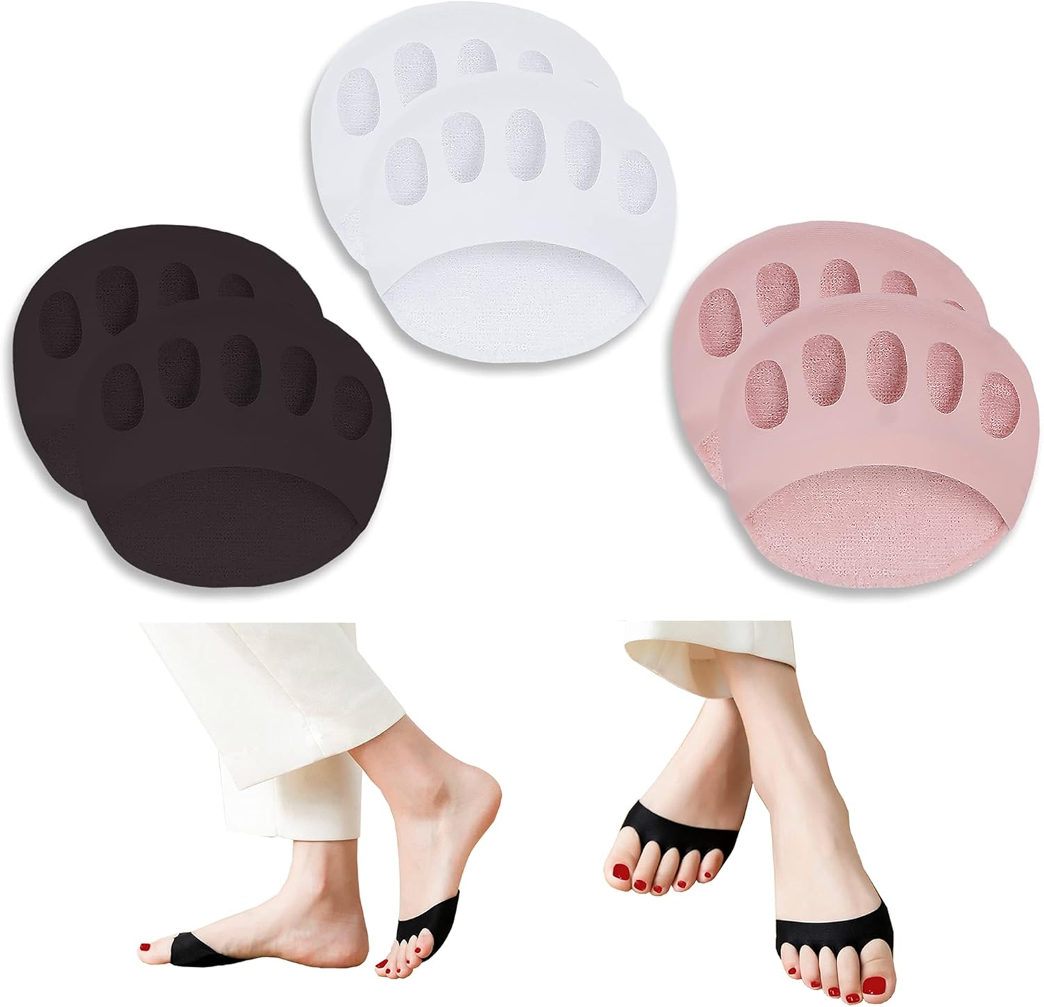 Metatarsa – Almohadillas para pies (3 pares) reutilizables, suaves, almohadillas para el antepié para mujeres, prevención del dolor, alivio del