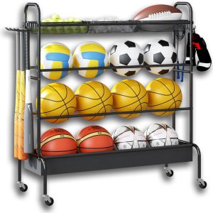 Estante de baloncesto, soporte de entrenamiento de tiro de baloncesto, almacenamiento de equipos deportivos de garaje, soporte organizador de bolas Estante de baloncesto, soporte de entrenamiento de tiro de baloncesto, almacenamiento de equipos deportivos de garaje, soporte organizador de bolas