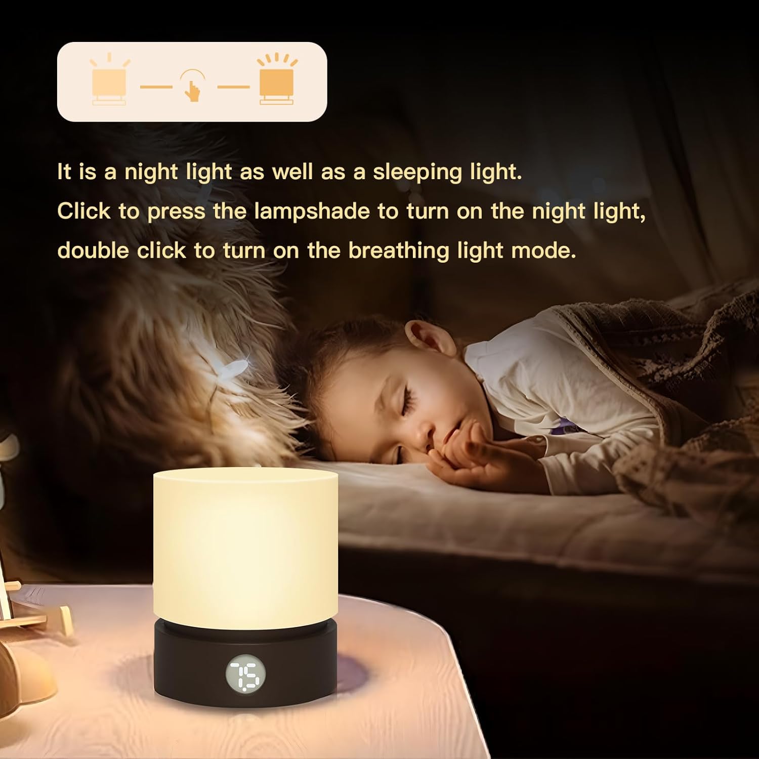 Lámpara de mesa pequeña, luz nocturna portátil regulable con temporizador para niños, luz LED cálida de 3000 K, lámparas de noche pequeñas para