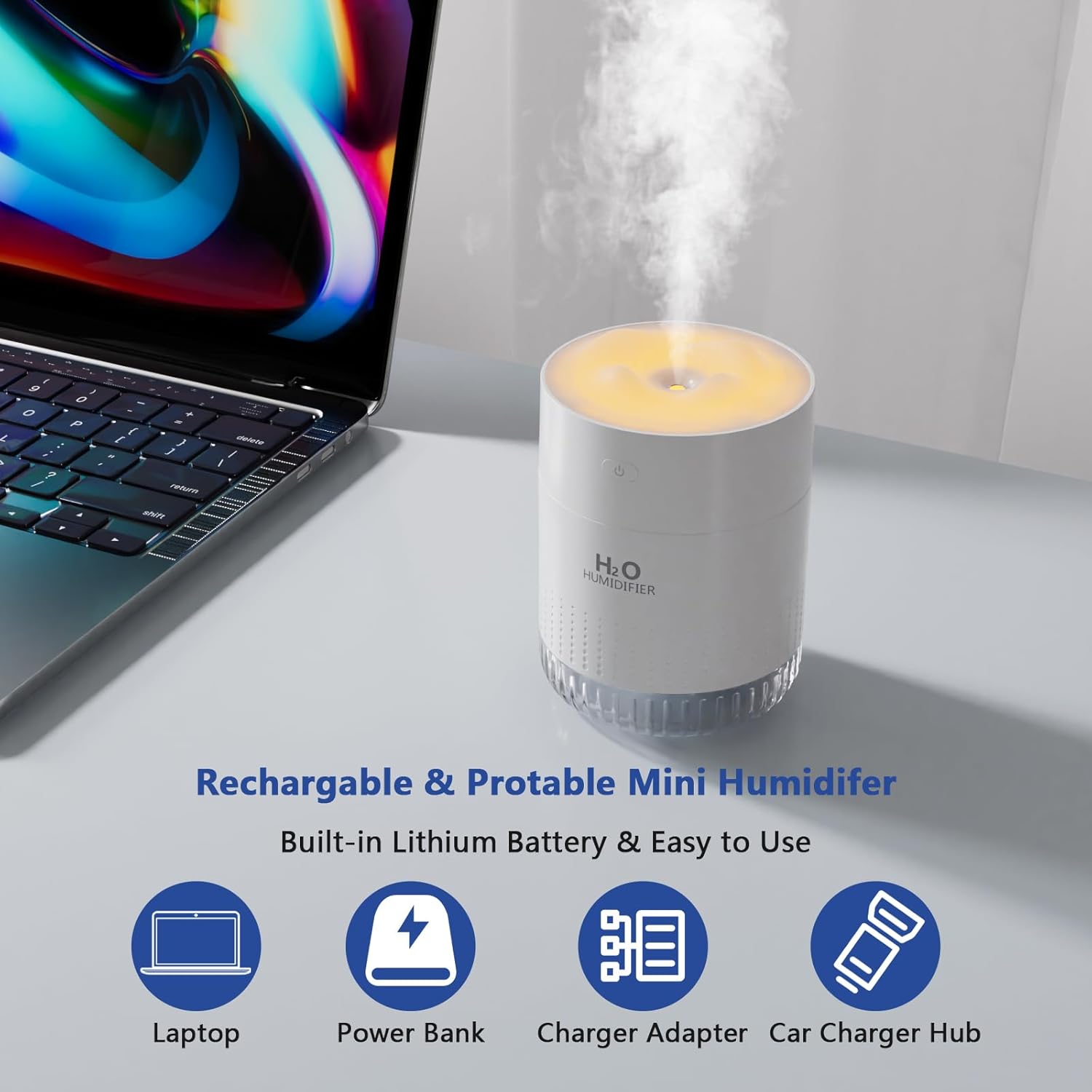 HOTLIFE Mini humidificador portátil, pequeño humidificador de plantas de niebla fría, humidificador personal recargable de escritorio para