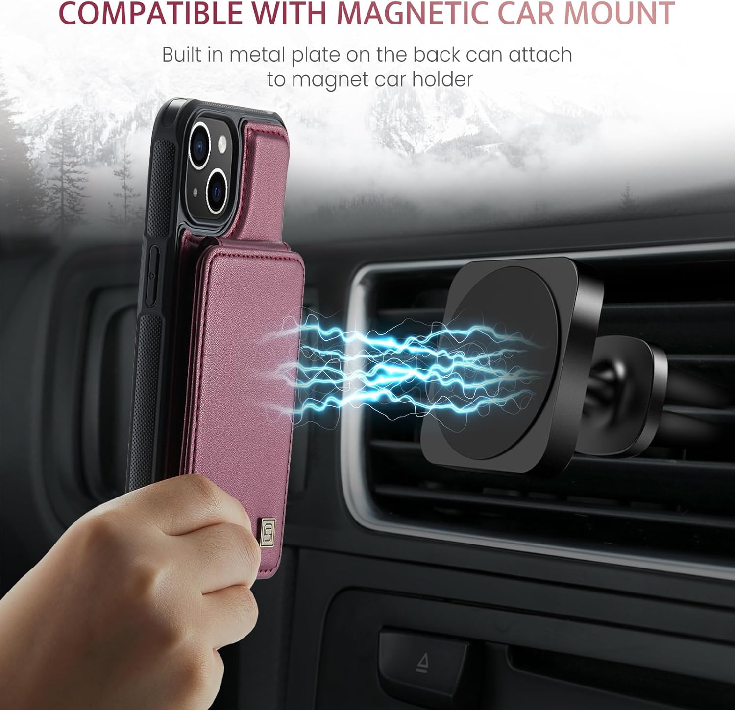 ASAPDOS Funda para iPhone 15 Series con tarjetero, Rosa Rojo