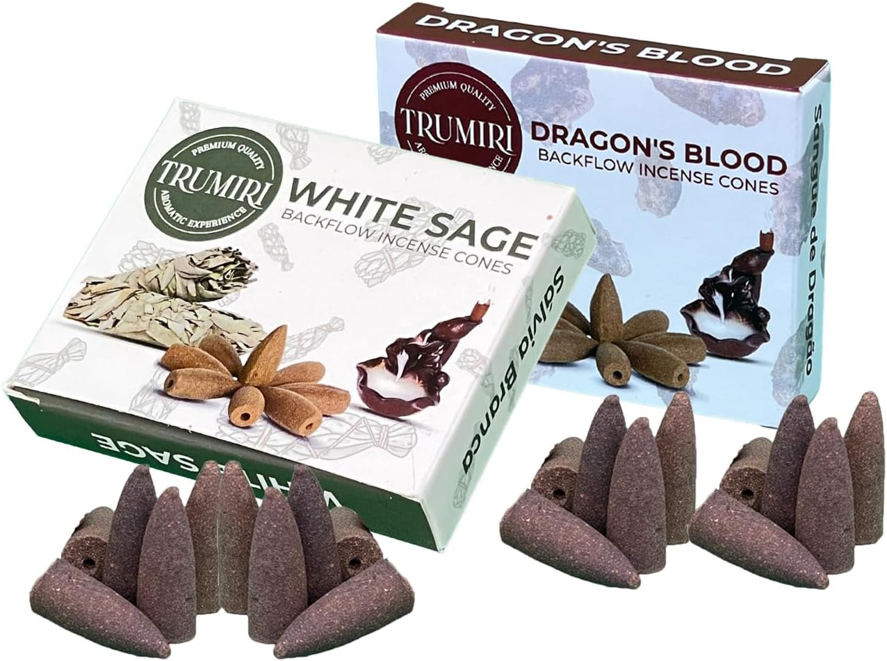 Conos de incienso de reflujo  Paquete combinado de 20 conos de incienso en cascada  10 dragones sangre + 10 salvia blanca  Conos de incienso  Conos