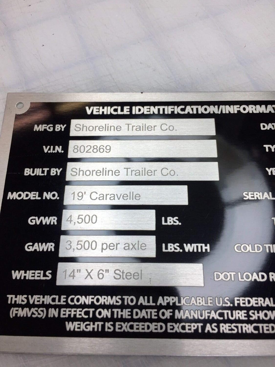 Placa VIN # grabada personalizada Dorsey Fruehauf Great Dane se adapta a Hyundai Kaufman Load Rite