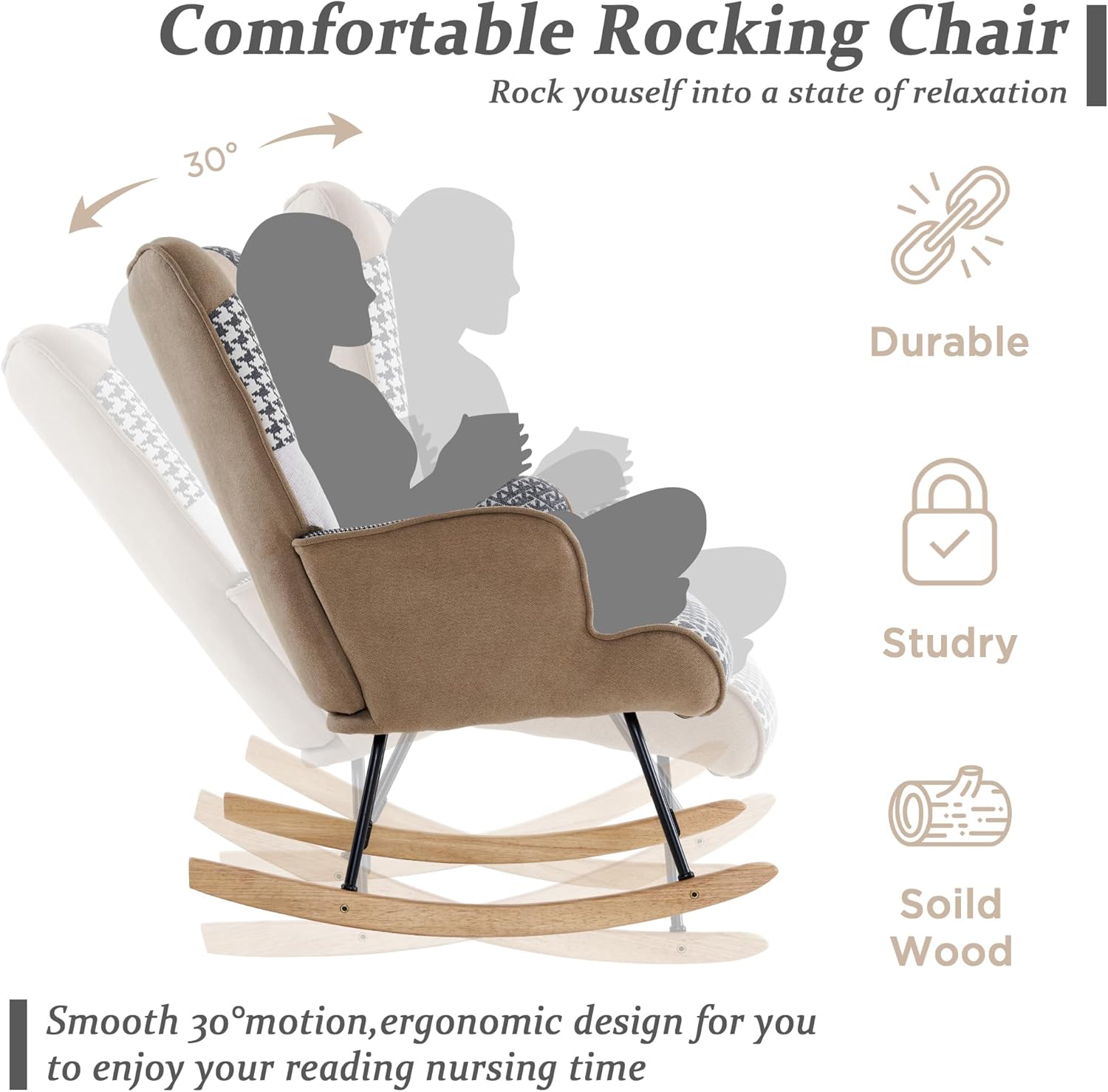 Dorlicecass Mecedora con respaldo alto, cómoda silla deslizante para guardería con patas de madera, sala de estar, dormitorio, apartamento