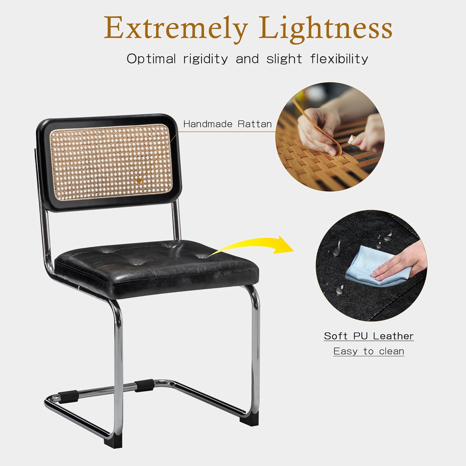 Alunaune Juego de 2 sillas de comedor modernas de mediados de siglo, silla decorativa tapizada de ratán natural, sillas laterales sin brazos con