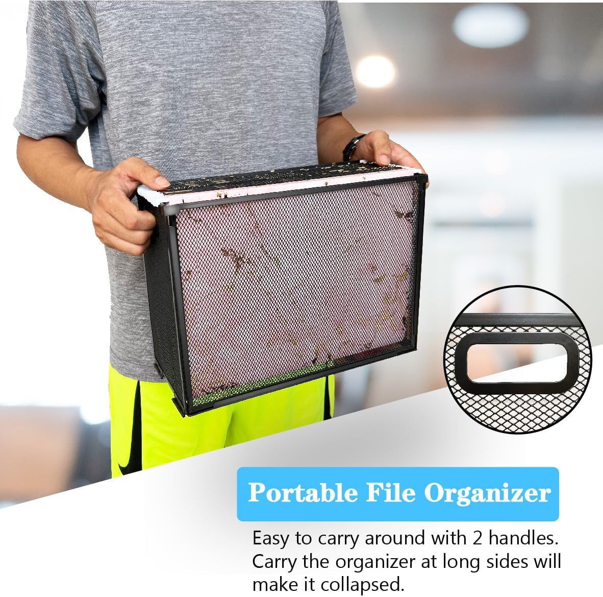 Organizador de archivos colgante para escritorio, paquete de 2 cajas de archivos de metal de tamaño carta, caja de archivos de alta calidad, fácil