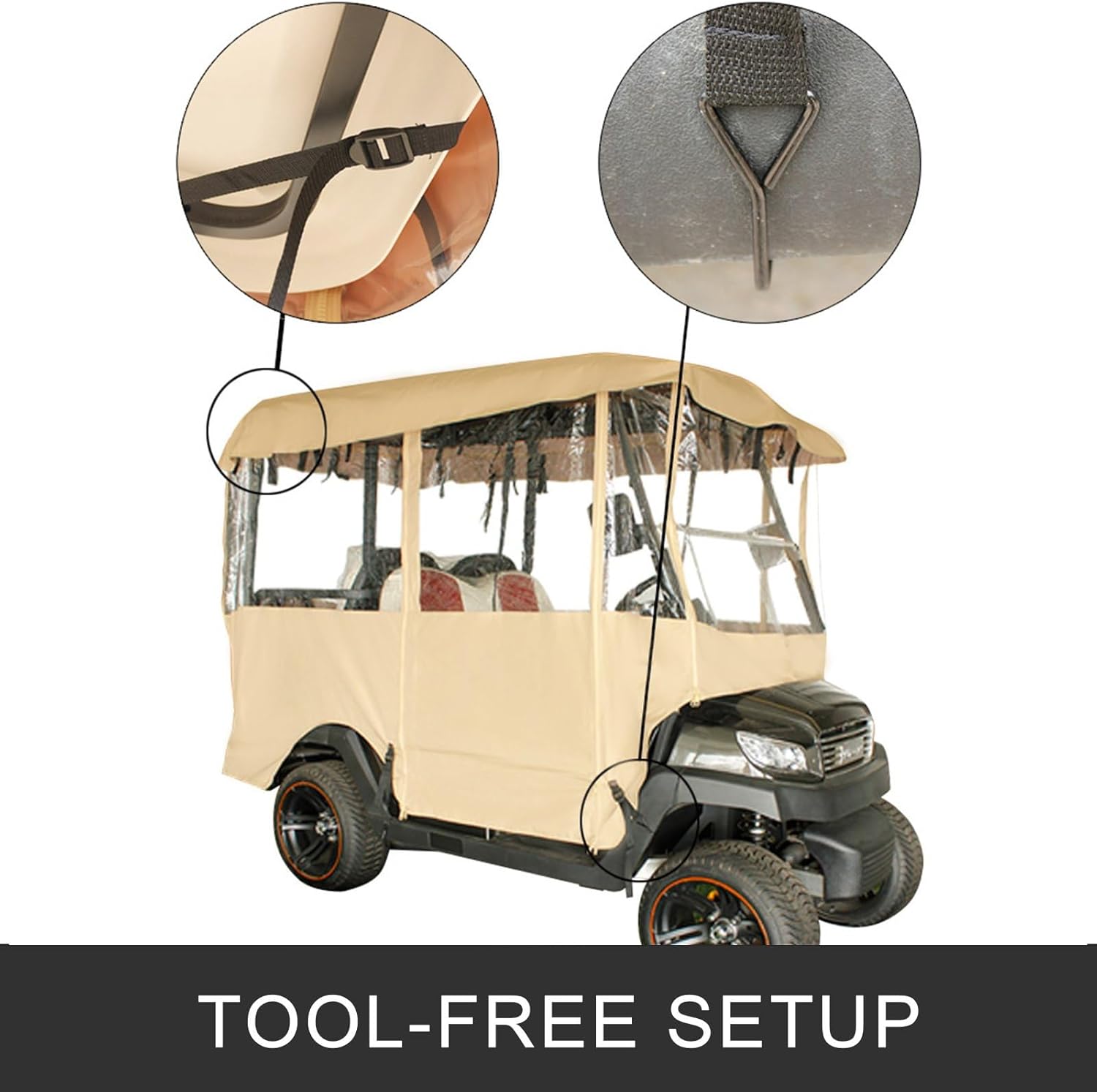 Waterproof 4-Person Golf Cart Enclosure with Transparent Windows, Fits EZGO, Club Car, Yamaha Cart – Deluxe Fairway Cover
