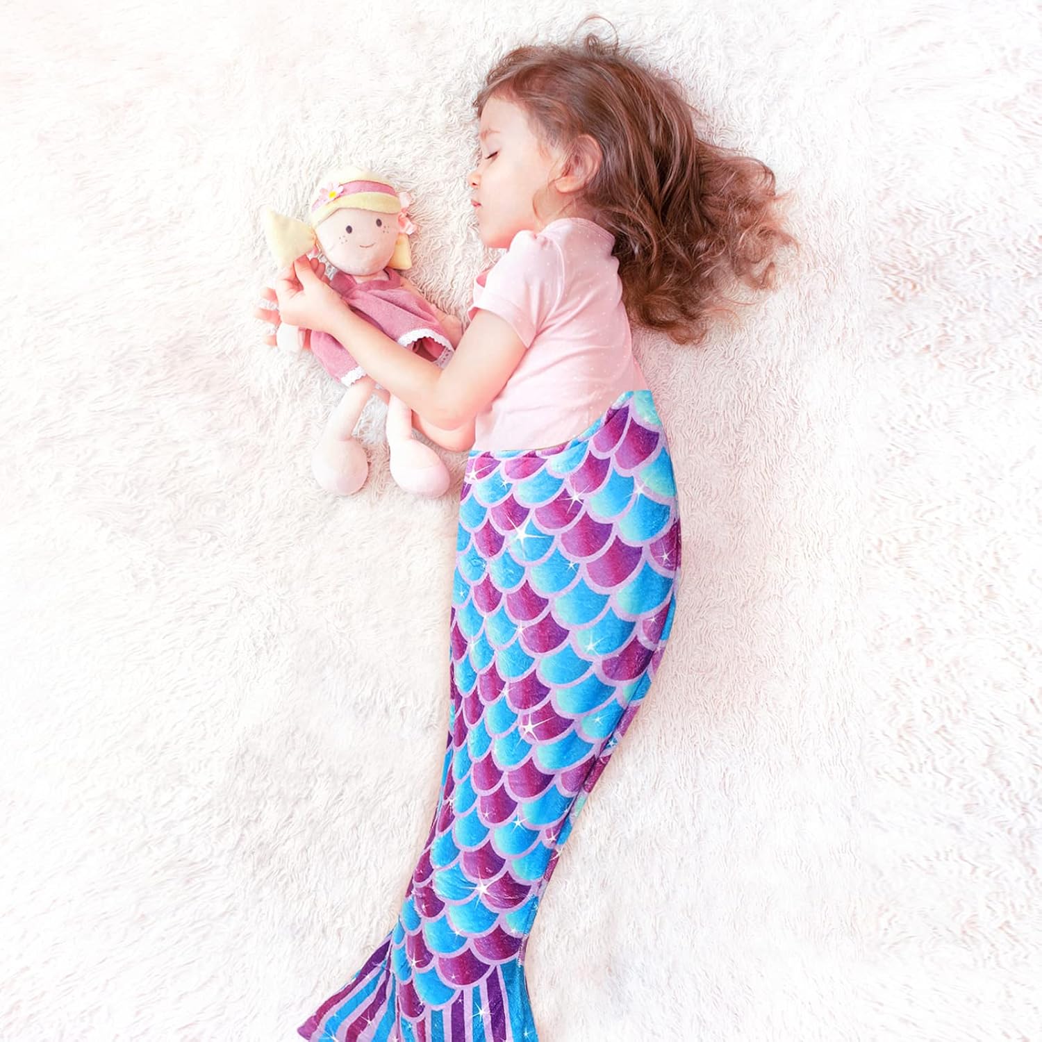Mermaid Gifts for Girls, Mermaid Tail Blanket Mermaid Jewelry Makeup Set for Girls 3 4 5 6 7 8 9 10 11 12 Years Old