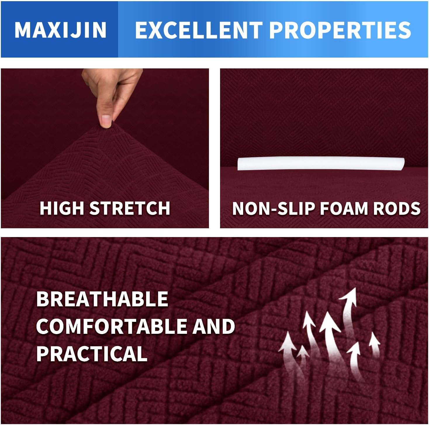 MAXIJIN Fundas de sofá para sofá de 3 cojines, funda elástica de 1 pieza, protector de muebles con parte inferior elástica para niños y perros